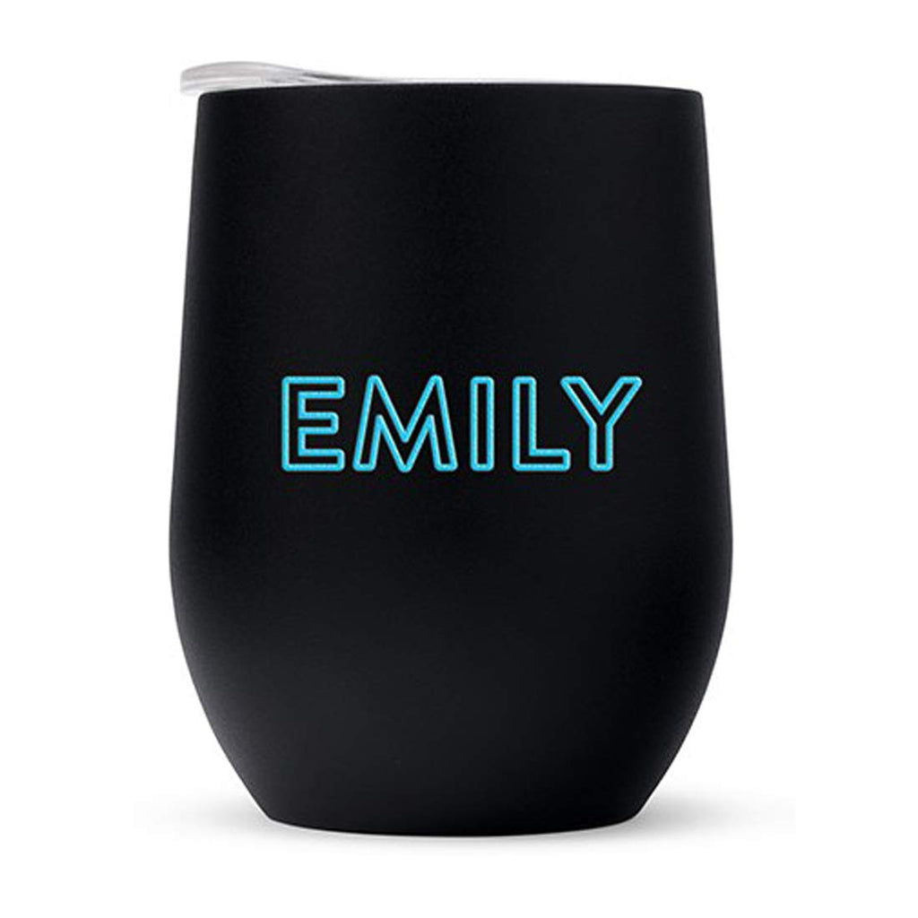 WEDDINGSTAR Personalized Stemless Travel Tumbler 12oz – Insulated Stainless Steel Wine Glass with Lid - Calligraphy - Pink