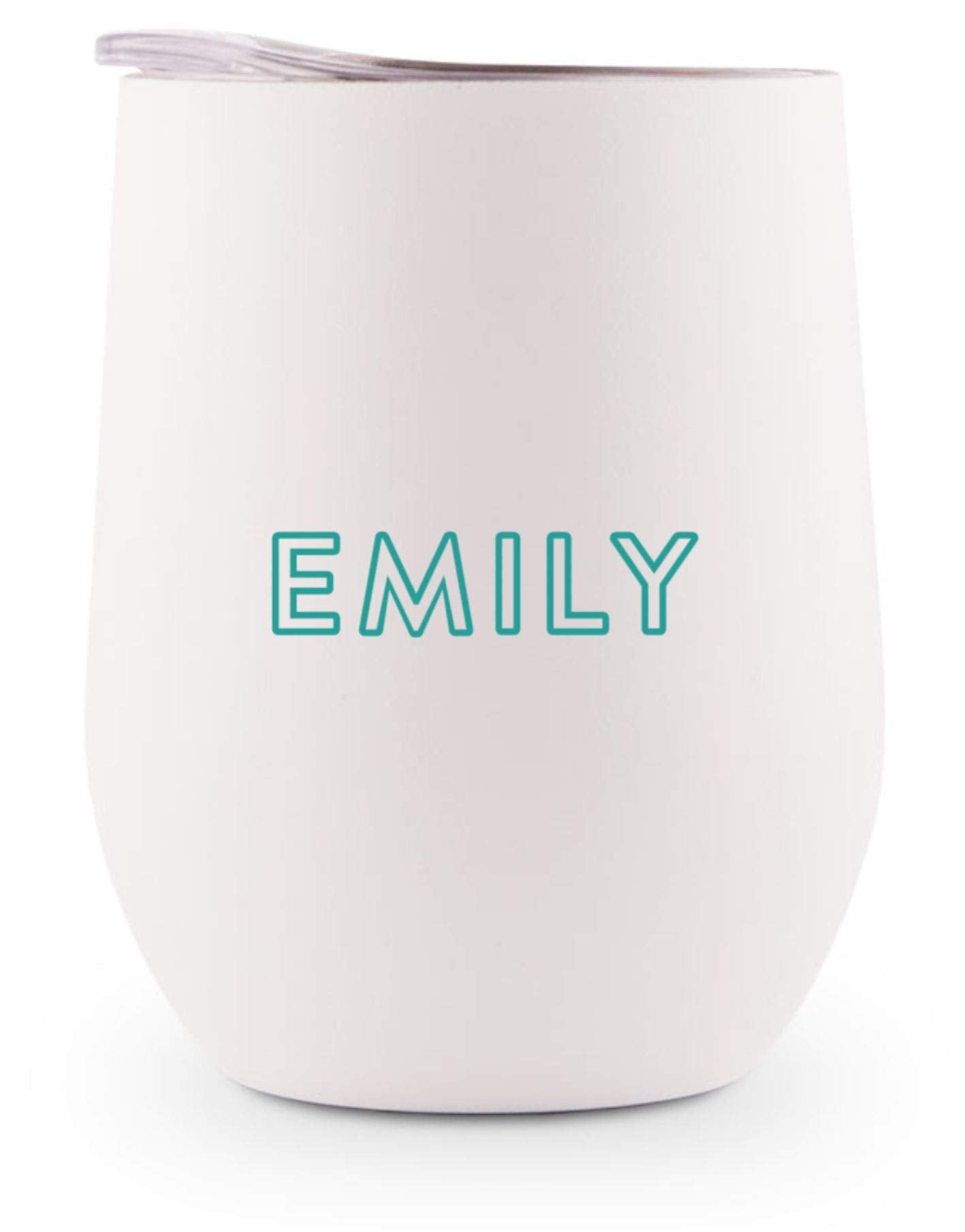 WEDDINGSTAR Personalized Stemless Travel Tumbler 12oz – Insulated Stainless Steel Wine Glass with Lid - Calligraphy - Pink