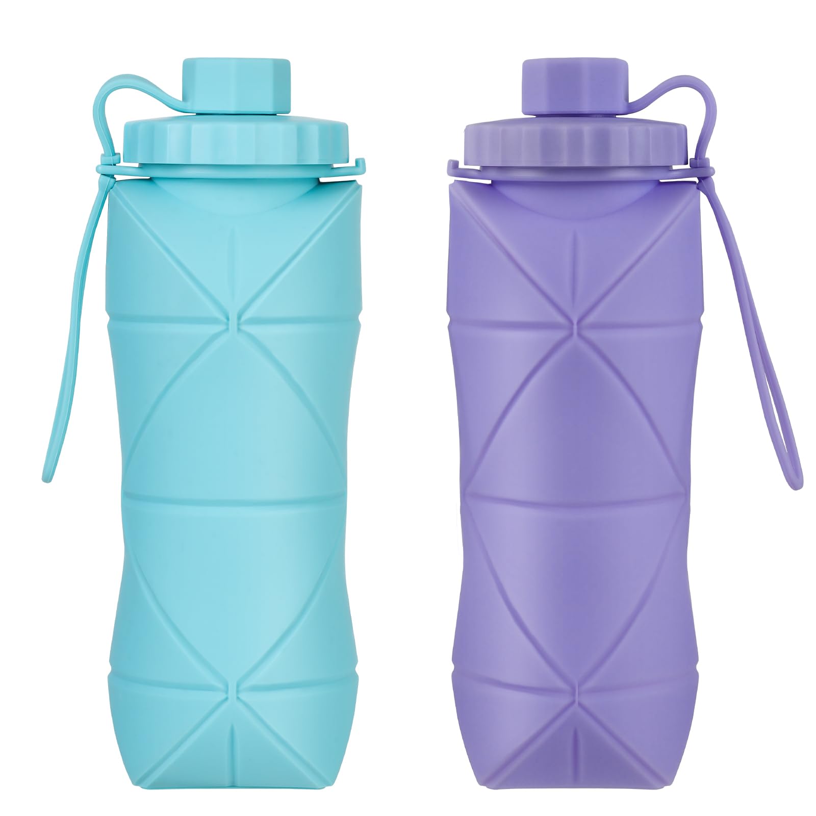 Silicone Collapsible Water Bottles,Lightweight Reusable Leakproof For Traveling Camping Hiking Cycling Sports Outdoor,Foldable Portable Travel Water Bottle 600ML Dark Grey And Purple 2Pack.