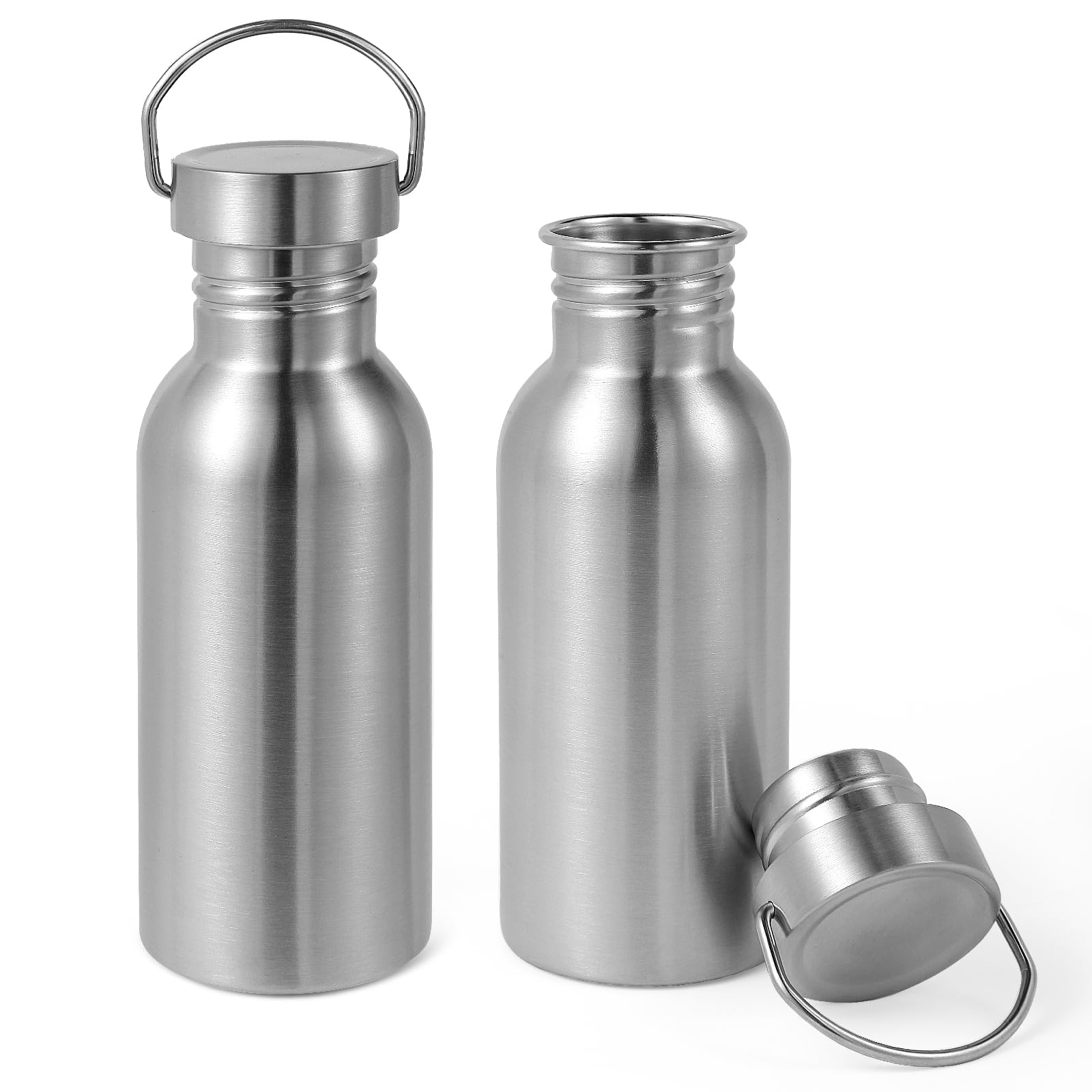 Volhoply 12oz Uninsulated Single Walled Water Bottle, Stainless Steel Reusable Water Bottles with Handle, BPA Free & Plastic Free 18/8 304 Metal Water Bottles for Camping, Hikers, Cyclists
