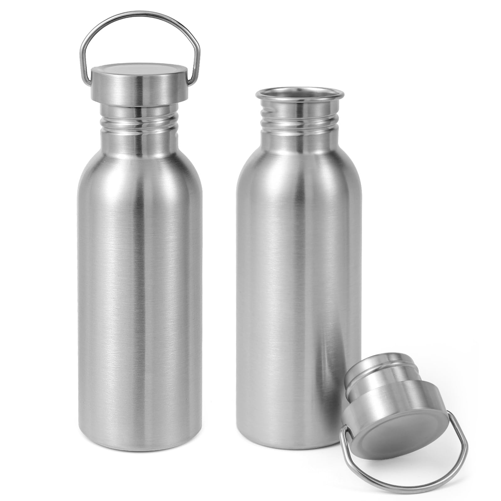 Volhoply 12oz Uninsulated Single Walled Water Bottle, Stainless Steel Reusable Water Bottles with Handle, BPA Free & Plastic Free 18/8 304 Metal Water Bottles for Camping, Hikers, Cyclists