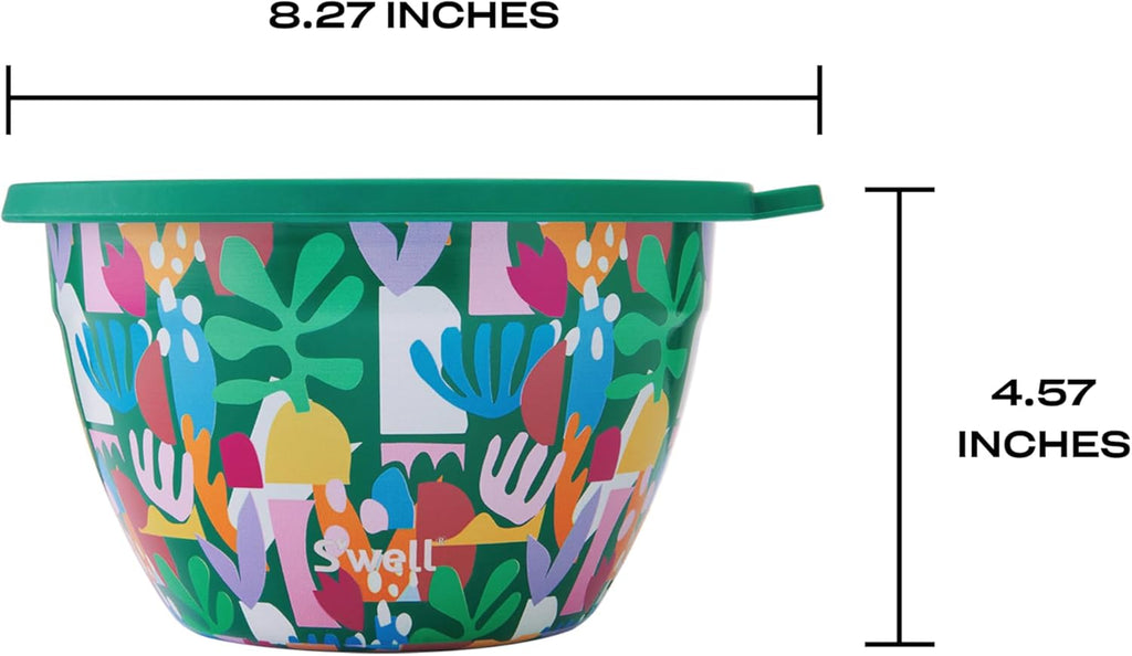 S’well Stainless Steel 64oz Salad Bowl Kit, Paper Cutouts Design, Includes 2oz Mini Canister and Removable Tray, Leakproof, Easy to Clean, Dishwasher Safe