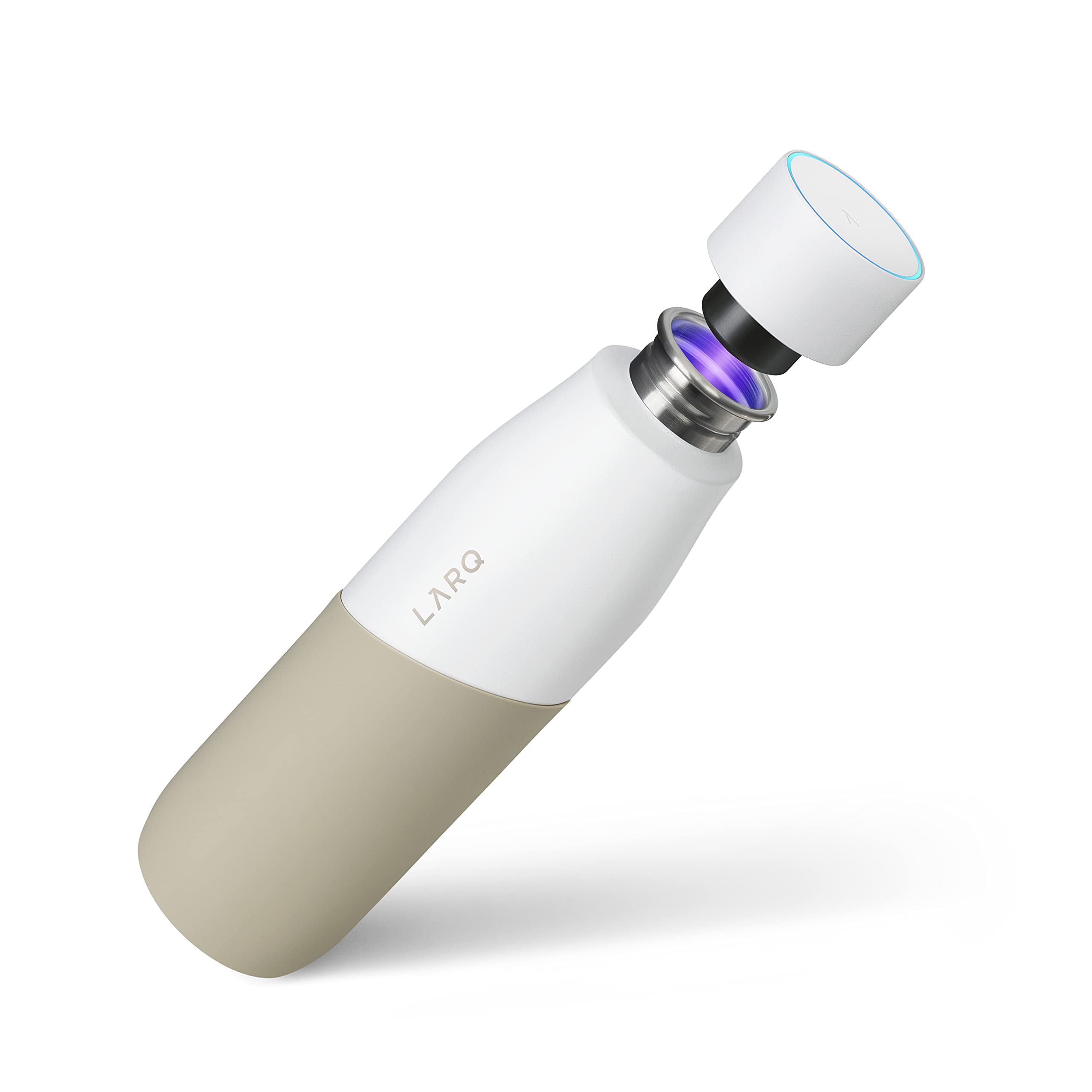 LARQ Bottle Movement PureVis 32 oz - Lightweight Self-Cleaning and Non-Insulated Stainless Steel Water Bottle with UV Water Purifier, 1-Year Warranty, White/Dune