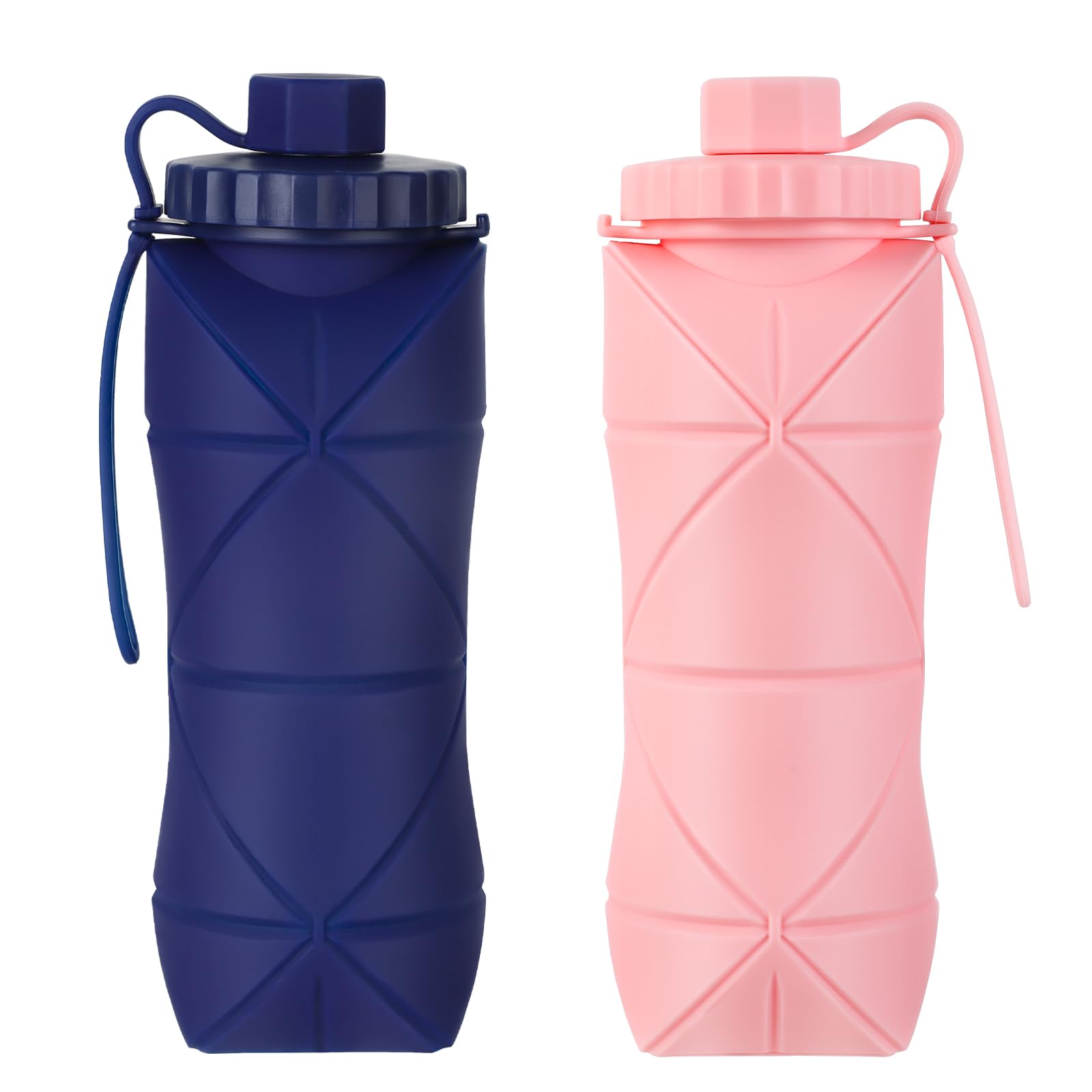 Silicone Collapsible Water Bottles,Lightweight Reusable Leakproof For Traveling Camping Hiking Cycling Sports Outdoor,Foldable Portable Travel Water Bottle 600ML Dark Grey And Purple 2Pack.