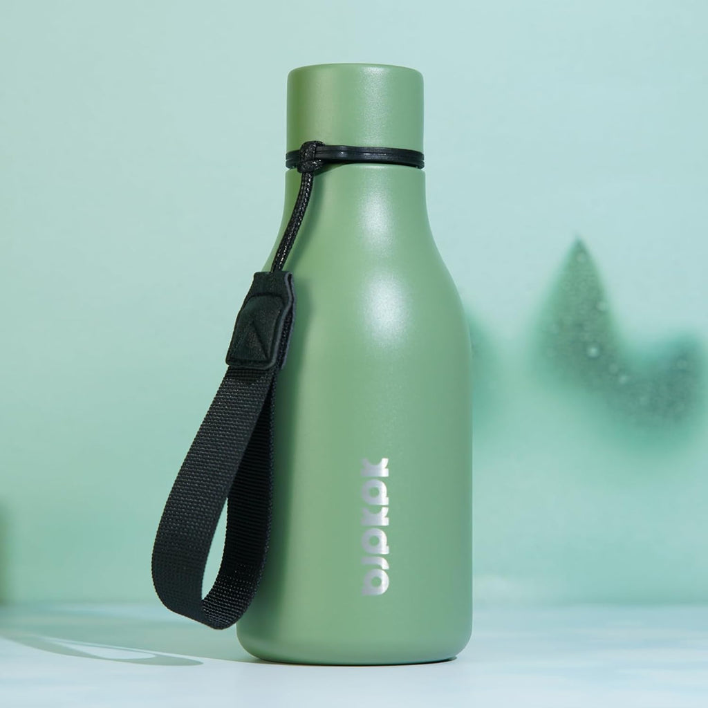 BJPKPK Insulated Water Bottles, 12oz Stainless Steel Metal Water Bottle with Strap, BPA Free Leak Proof Jugs, Mugs, Flasks, Reusable Thermal Flasks for Sports & Travel, Macaron Green