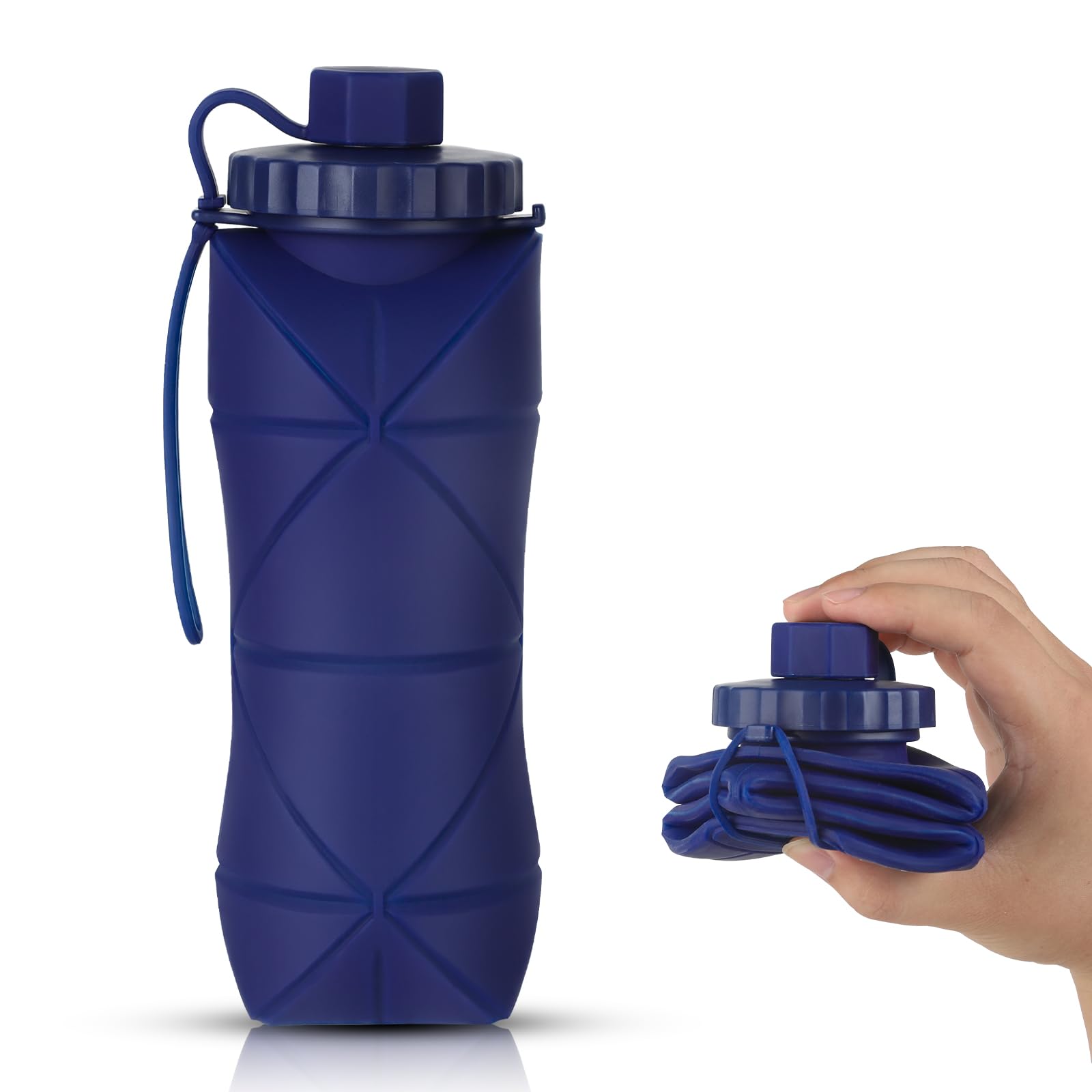 Silicone Collapsible Water Bottles,Lightweight Reusable Leakproof For Traveling Camping Hiking Cycling Sports Outdoor,Foldable Portable Travel Water Bottle 600ML Dark Grey And Purple 2Pack.