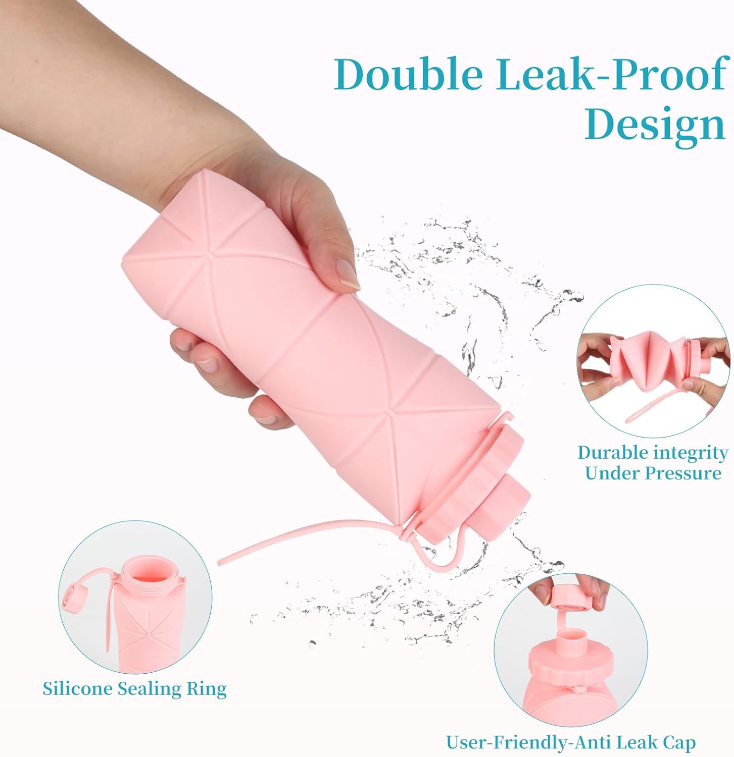 Silicone Collapsible Water Bottles,Lightweight Reusable Leakproof For Traveling Camping Hiking Cycling Sports Outdoor,Foldable Portable Travel Water Bottle 600ML Dark Grey And Purple 2Pack.