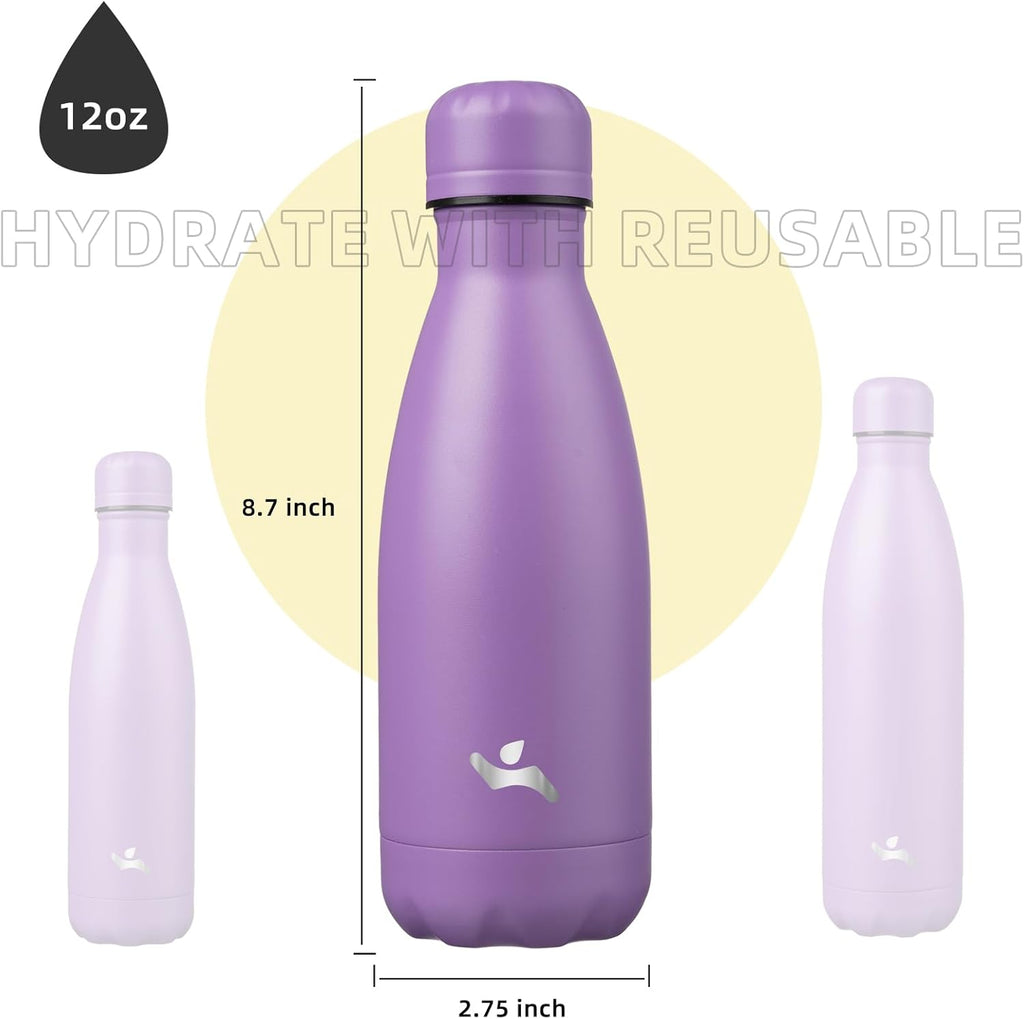 Insulated Water Bottles,12 oz Double Wall Stainless Steel Vacumm Metal Flask for Sports Travel,Lavender