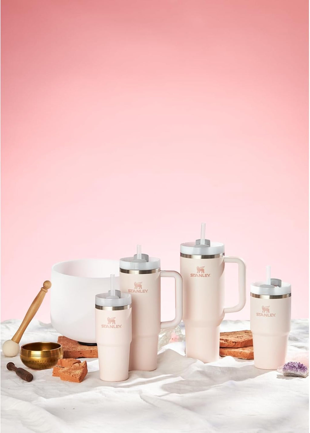 STANLEY Quencher H2.0 Tumbler with Handle and Straw 40 oz Flowstate 3-Position Lid Cup Holder Compatible for Travel Insulated Stainless Steel Cup BPA-Free Rose Quartz 2.0