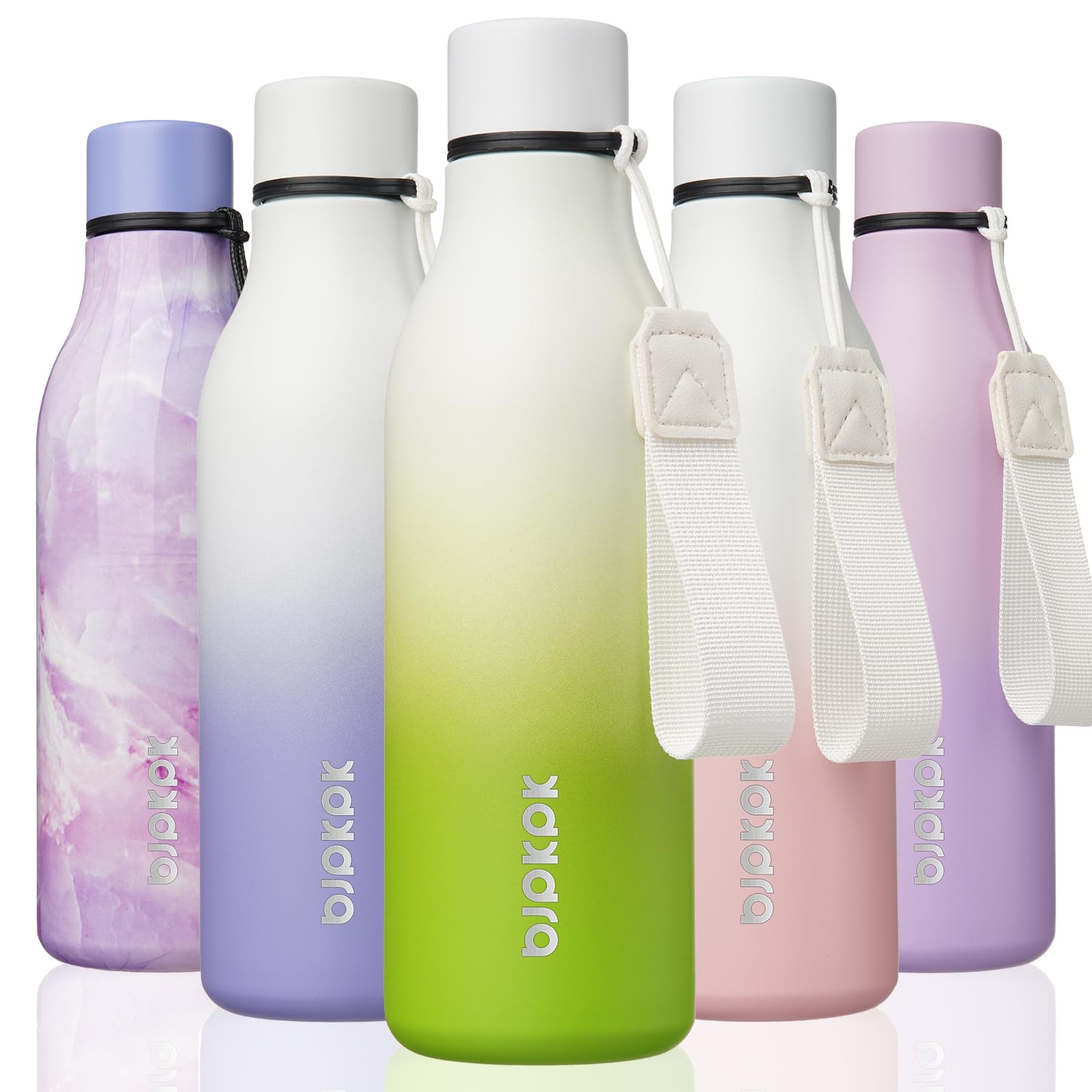 BJPKPK Insulated Water Bottles, 12oz Stainless Steel Metal Water Bottle with Strap, BPA Free Leak Proof Jugs, Mugs, Flasks, Reusable Thermal Flasks for Sports & Travel, Macaron Green