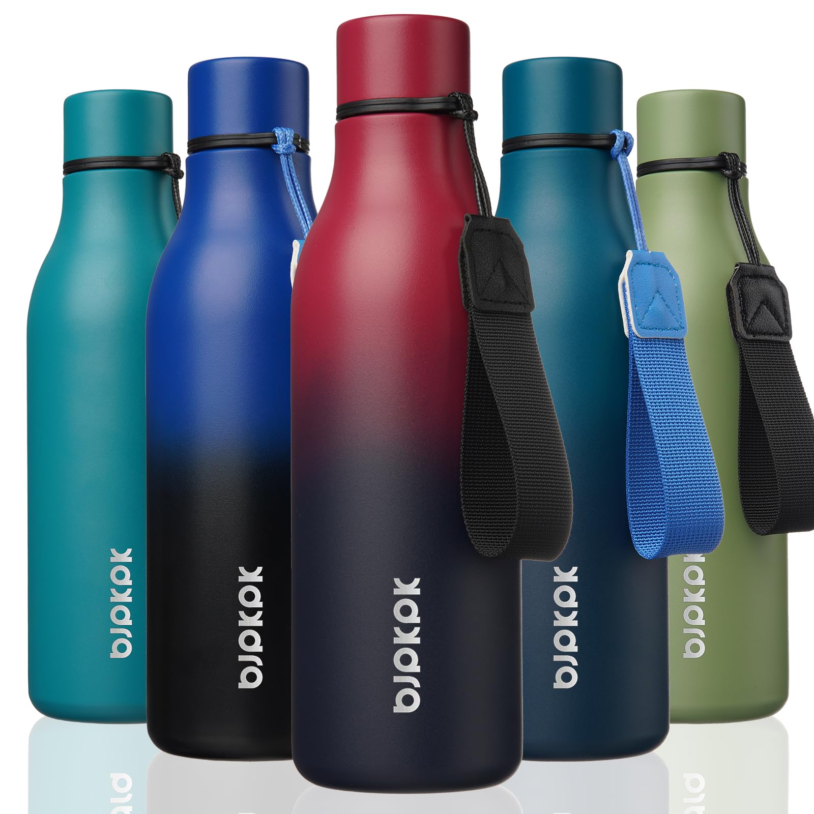 BJPKPK Insulated Water Bottles, 12oz Stainless Steel Metal Water Bottle with Strap, BPA Free Leak Proof Jugs, Mugs, Flasks, Reusable Thermal Flasks for Sports & Travel, Macaron Green