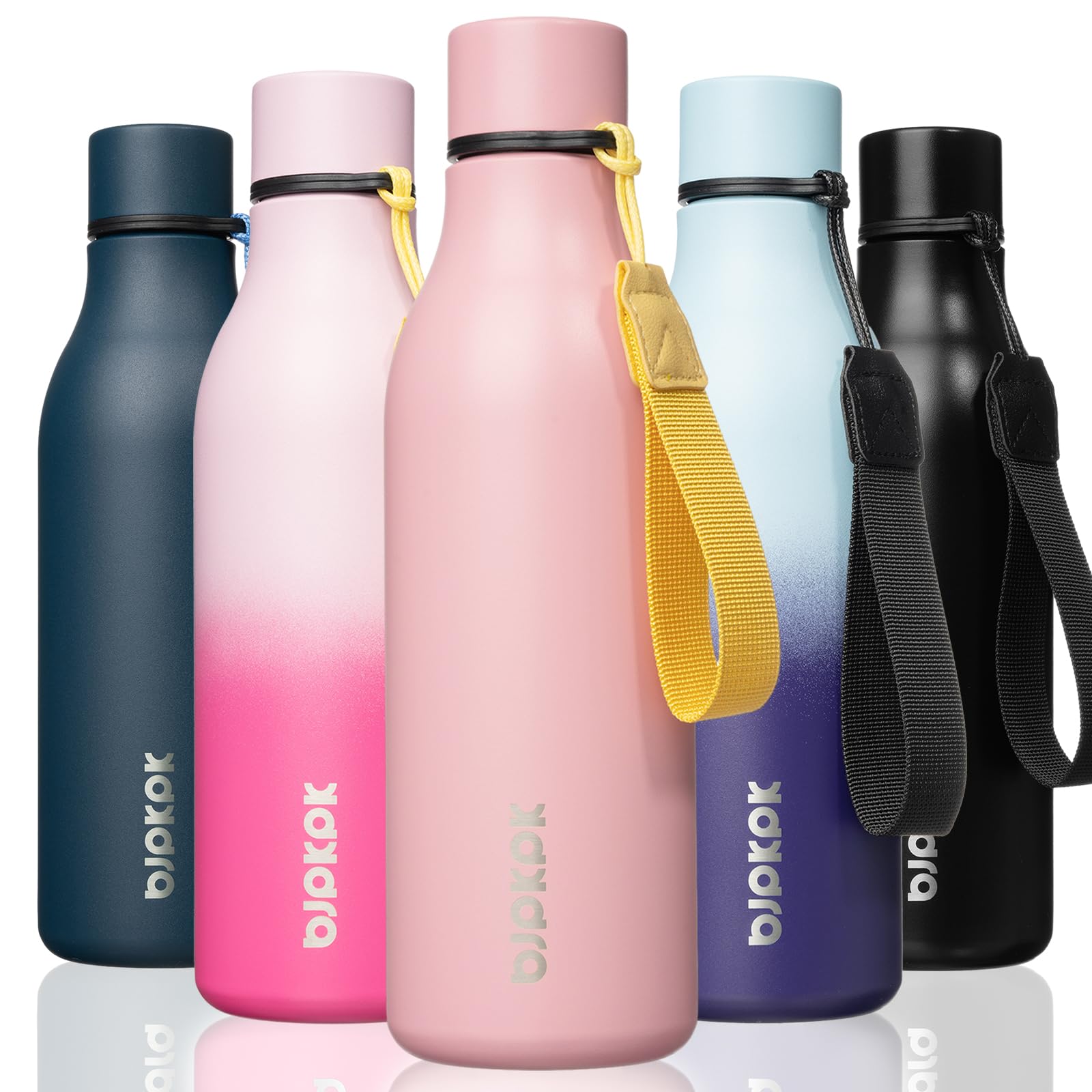 BJPKPK Insulated Water Bottles, 12oz Stainless Steel Metal Water Bottle with Strap, BPA Free Leak Proof Jugs, Mugs, Flasks, Reusable Thermal Flasks for Sports & Travel, Macaron Green