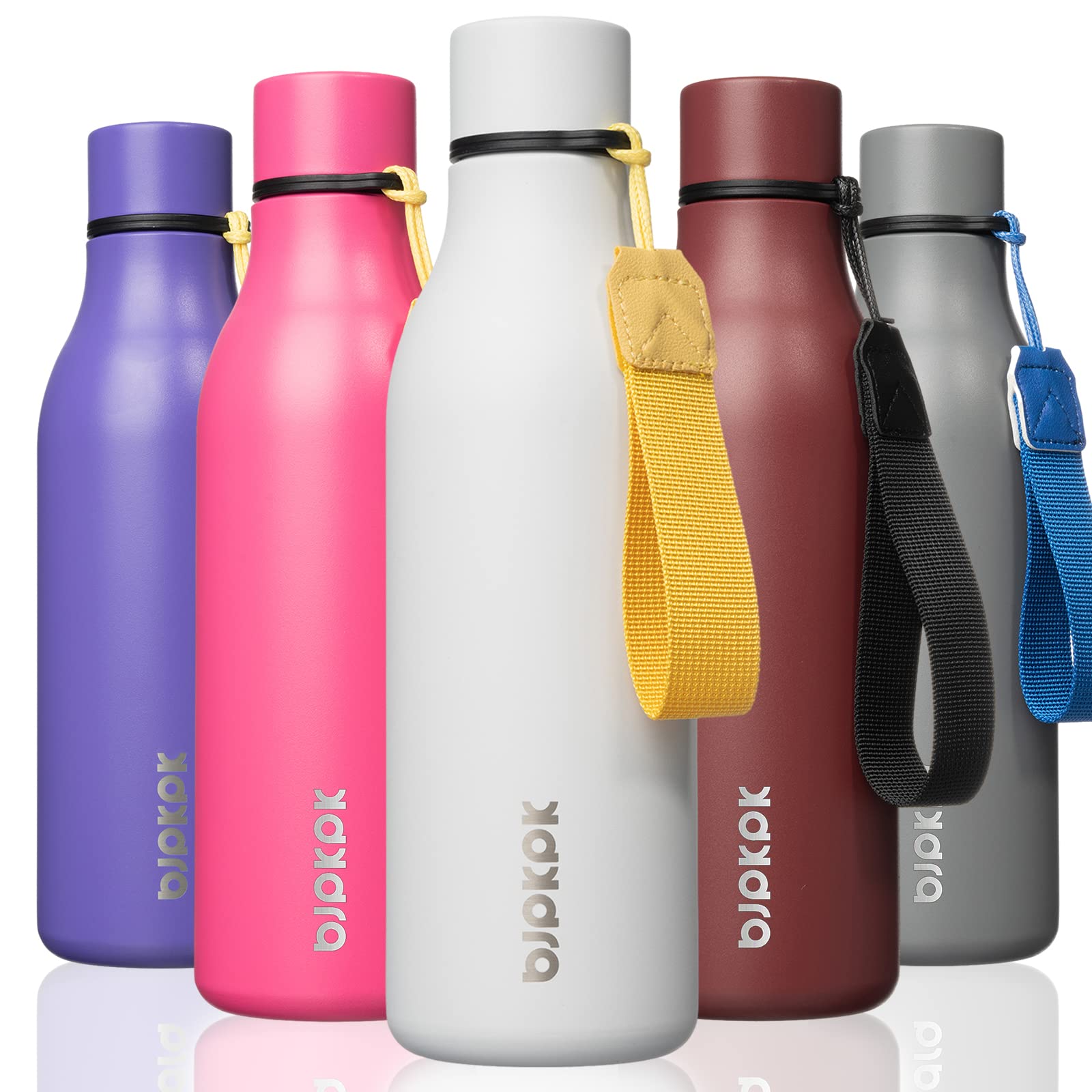 BJPKPK Insulated Water Bottles, 12oz Stainless Steel Metal Water Bottle with Strap, BPA Free Leak Proof Jugs, Mugs, Flasks, Reusable Thermal Flasks for Sports & Travel, Macaron Green