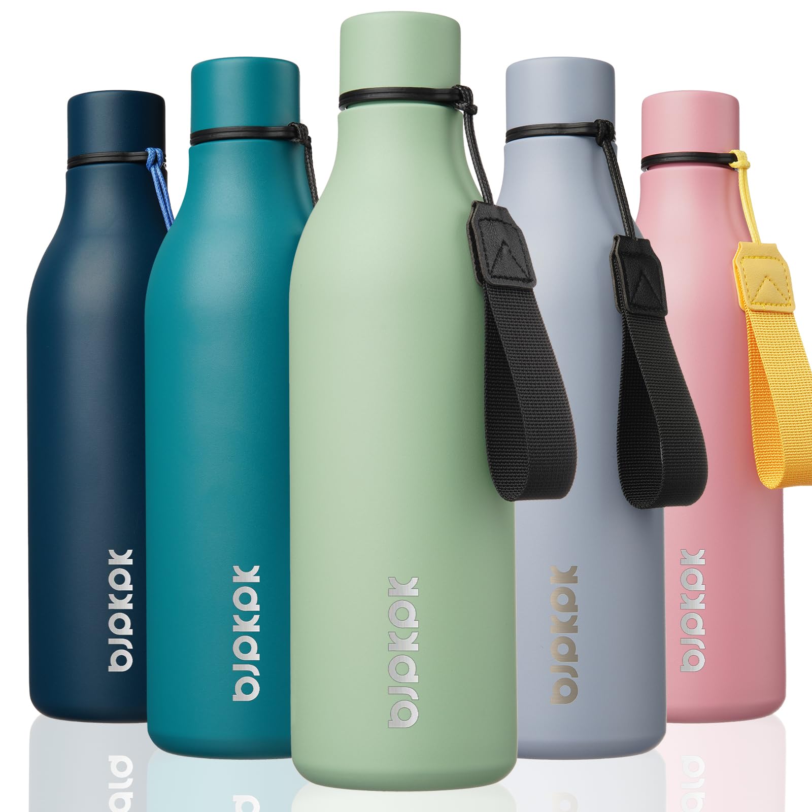 BJPKPK Insulated Water Bottles, 12oz Stainless Steel Metal Water Bottle with Strap, BPA Free Leak Proof Jugs, Mugs, Flasks, Reusable Thermal Flasks for Sports & Travel, Macaron Green