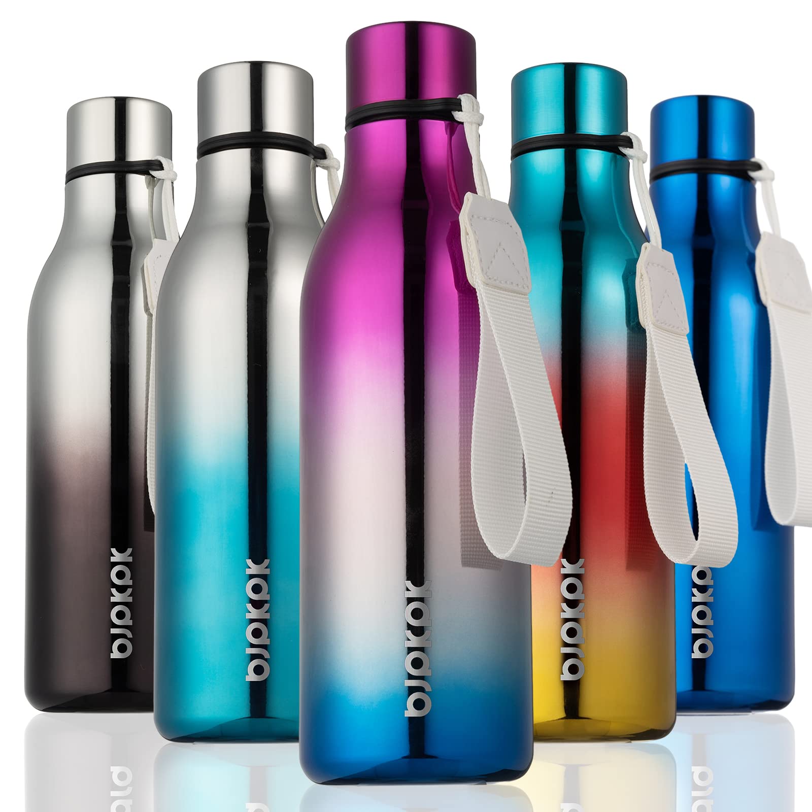 BJPKPK Insulated Water Bottles, 12oz Stainless Steel Metal Water Bottle with Strap, BPA Free Leak Proof Jugs, Mugs, Flasks, Reusable Thermal Flasks for Sports & Travel, Macaron Green