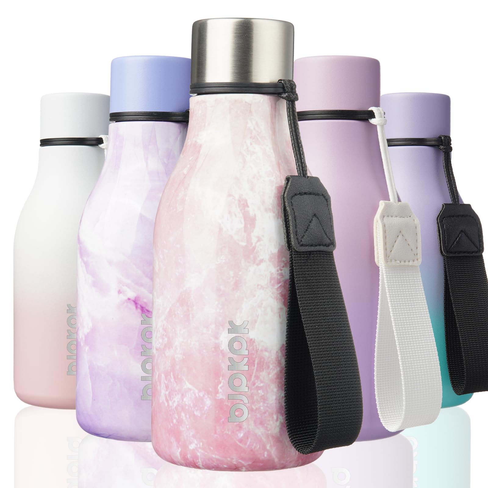 BJPKPK Insulated Water Bottles, 12oz Stainless Steel Metal Water Bottle with Strap, BPA Free Leak Proof Jugs, Mugs, Flasks, Reusable Thermal Flasks for Sports & Travel, Macaron Green