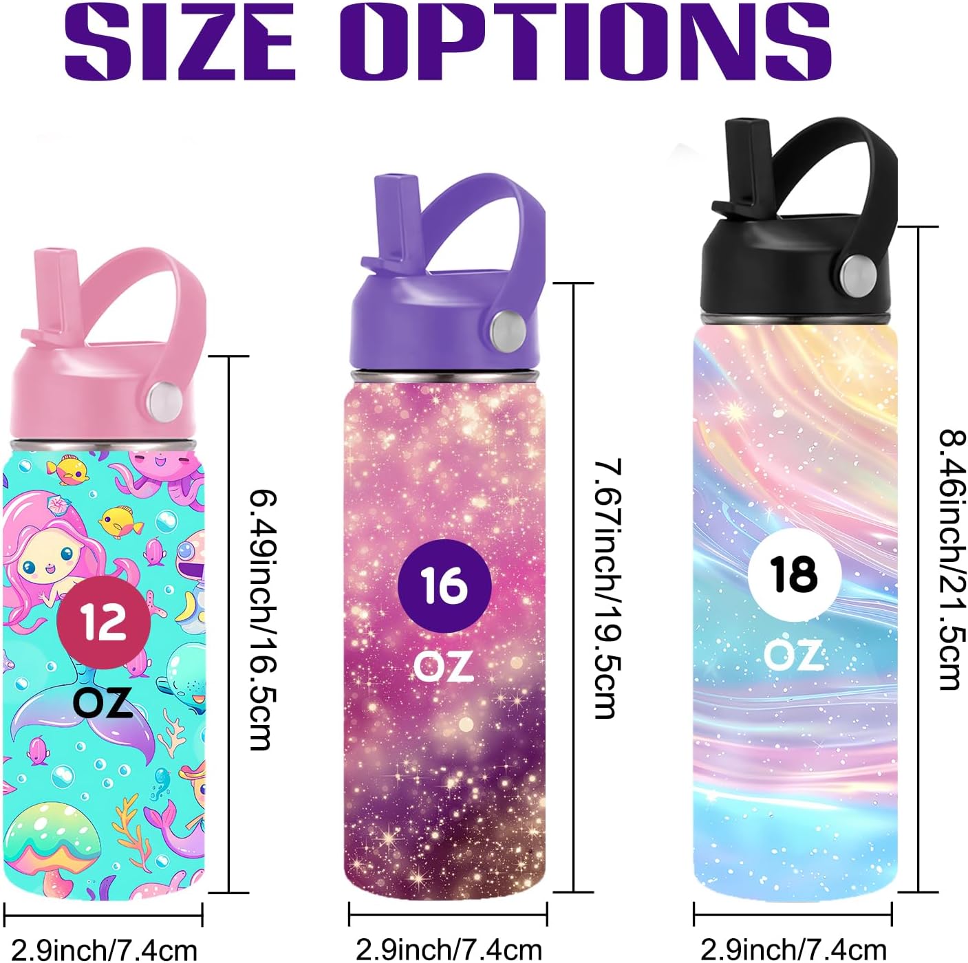 Custom Personalized Water Bottle for Kids Customized Water Bottles with Name Customizable Stainless Steel Insulated Cups 12/16/18/24/32/40 oz for School Girls Boys Toddler