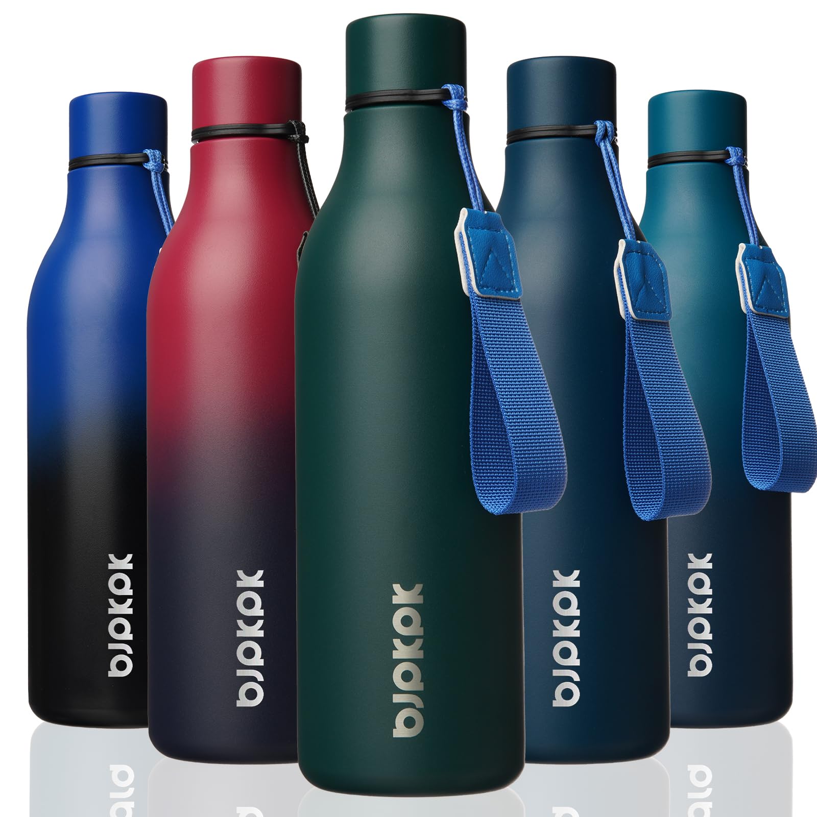 BJPKPK Insulated Water Bottles, 12oz Stainless Steel Metal Water Bottle with Strap, BPA Free Leak Proof Jugs, Mugs, Flasks, Reusable Thermal Flasks for Sports & Travel, Macaron Green