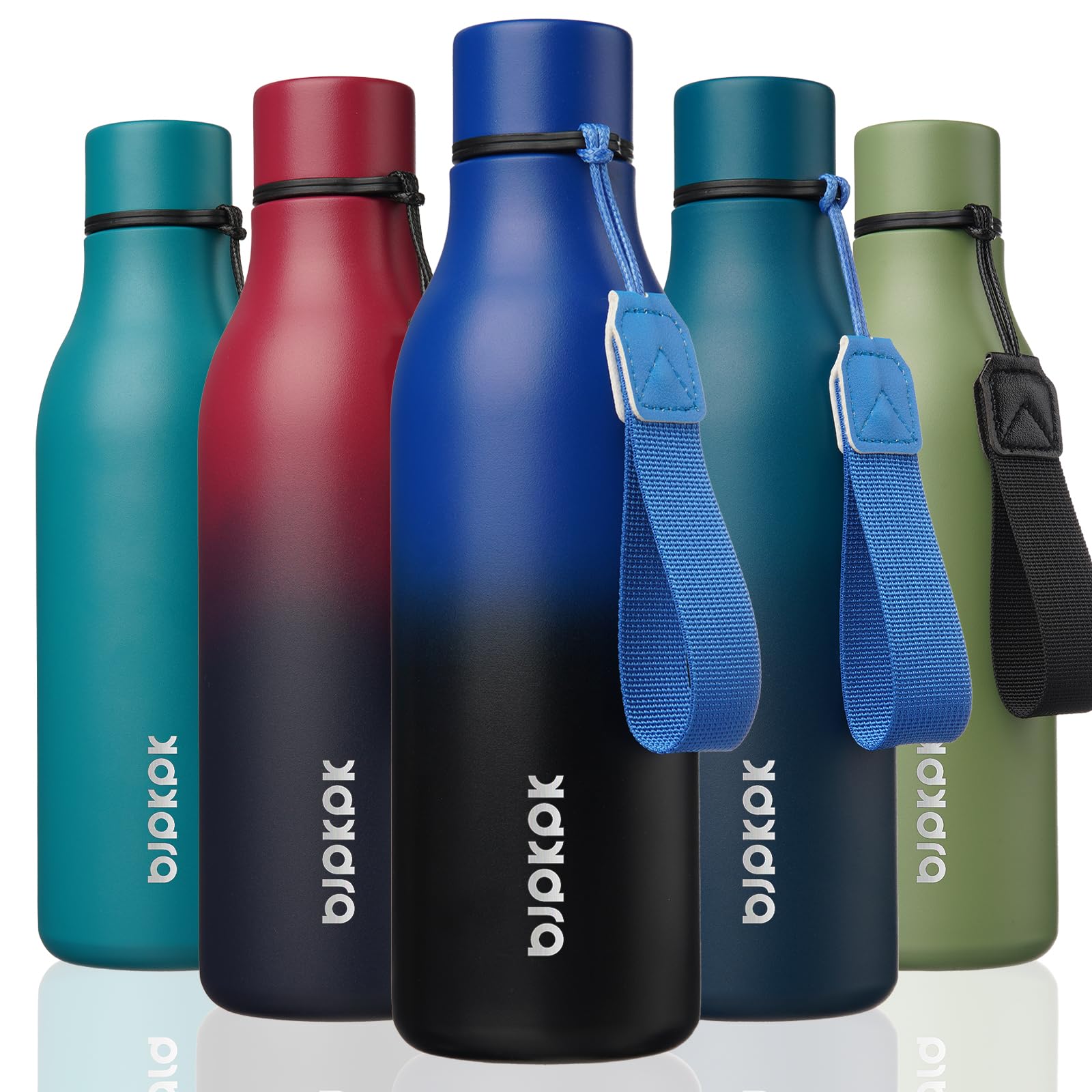 BJPKPK Insulated Water Bottles, 12oz Stainless Steel Metal Water Bottle with Strap, BPA Free Leak Proof Jugs, Mugs, Flasks, Reusable Thermal Flasks for Sports & Travel, Macaron Green