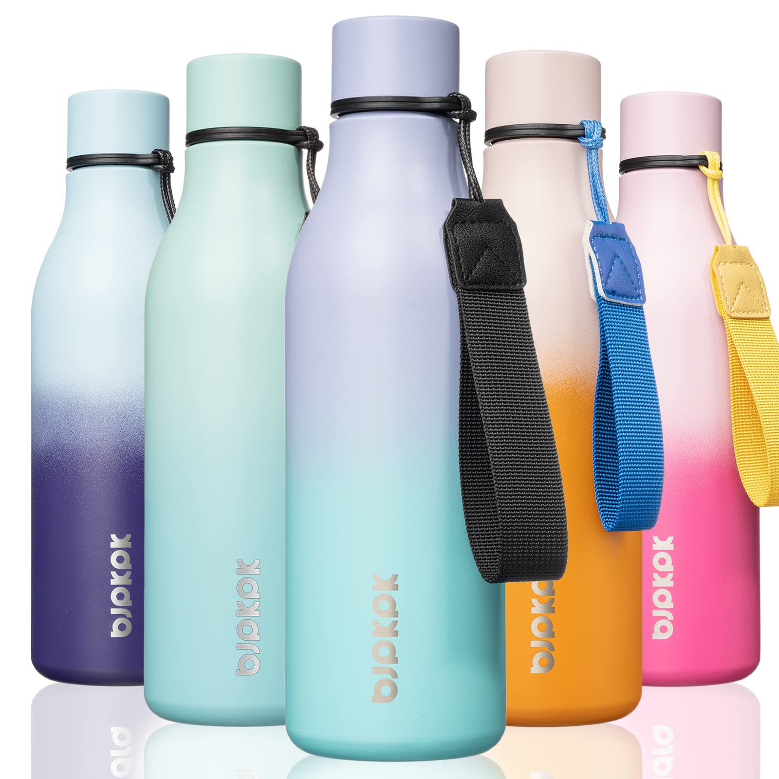 BJPKPK Insulated Water Bottles, 12oz Stainless Steel Metal Water Bottle with Strap, BPA Free Leak Proof Jugs, Mugs, Flasks, Reusable Thermal Flasks for Sports & Travel, Macaron Green