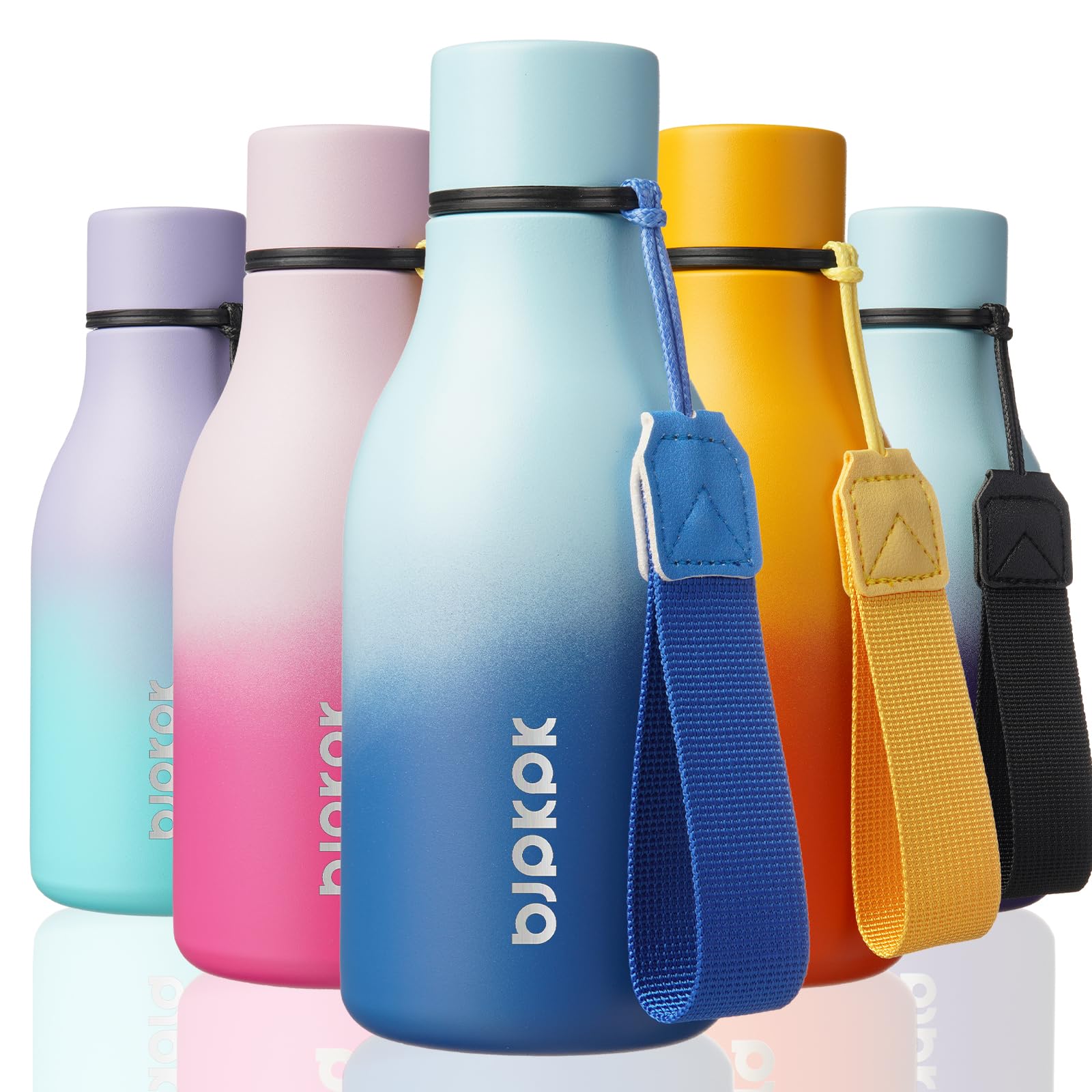 BJPKPK Insulated Water Bottles, 12oz Stainless Steel Metal Water Bottle with Strap, BPA Free Leak Proof Jugs, Mugs, Flasks, Reusable Thermal Flasks for Sports & Travel, Macaron Green