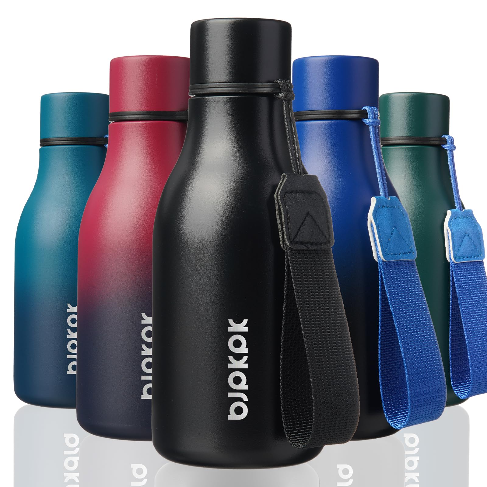 BJPKPK Insulated Water Bottles, 12oz Stainless Steel Metal Water Bottle with Strap, BPA Free Leak Proof Jugs, Mugs, Flasks, Reusable Thermal Flasks for Sports & Travel, Macaron Green