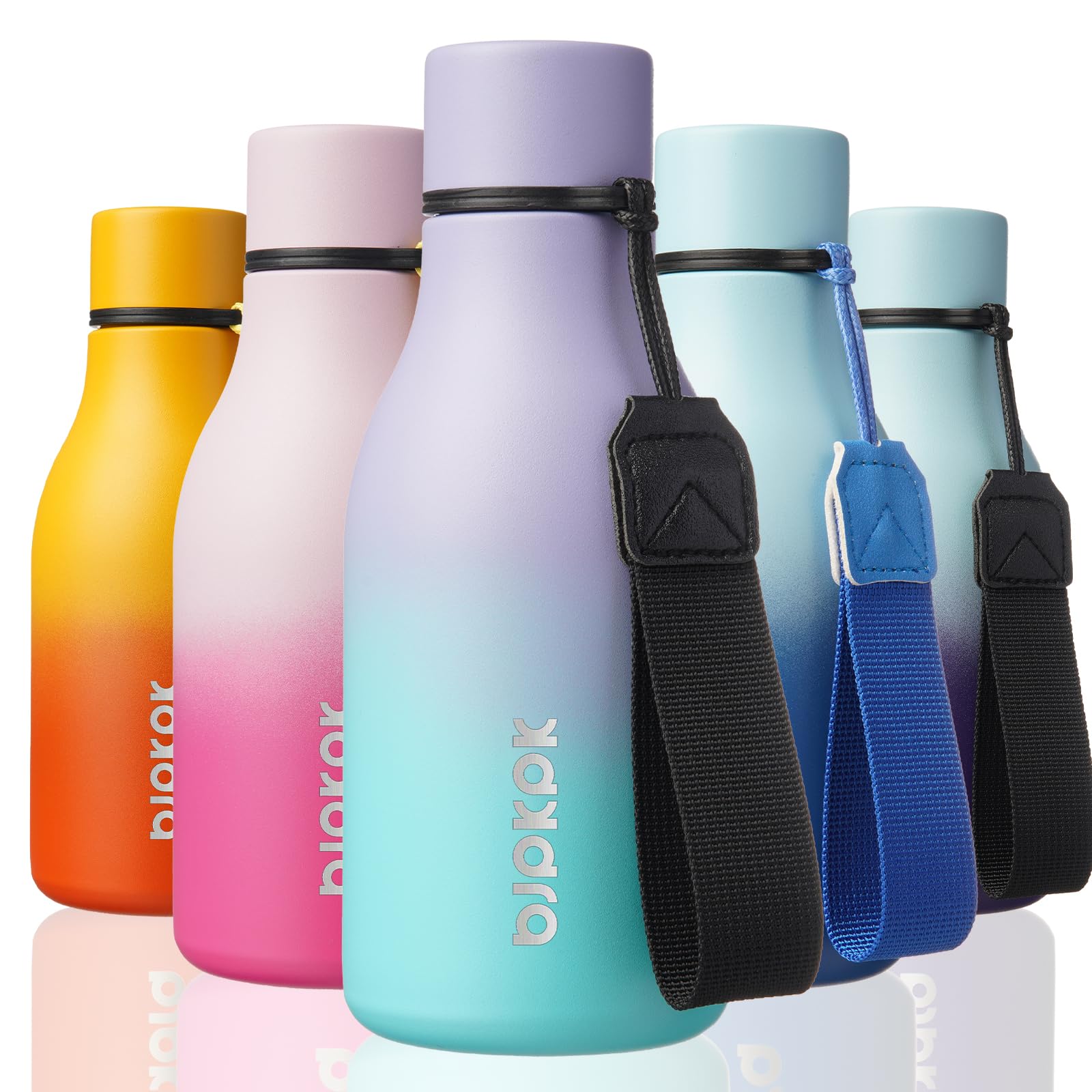 BJPKPK Insulated Water Bottles, 12oz Stainless Steel Metal Water Bottle with Strap, BPA Free Leak Proof Jugs, Mugs, Flasks, Reusable Thermal Flasks for Sports & Travel, Macaron Green