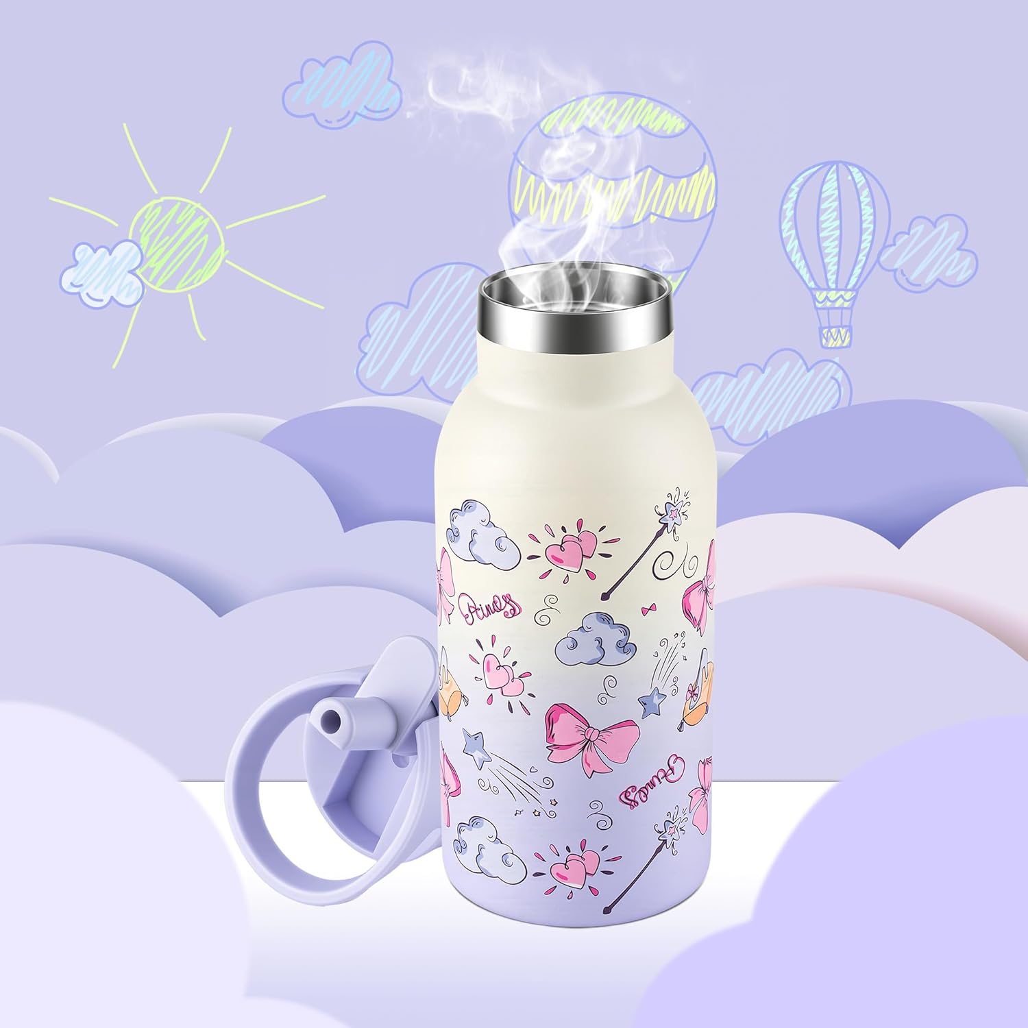 12oz Kids Water Bottle – Insulated Stainless Steel Bottle with Straw Lid, BPA-Free, Leak-Proof, for Toddlers & School Use