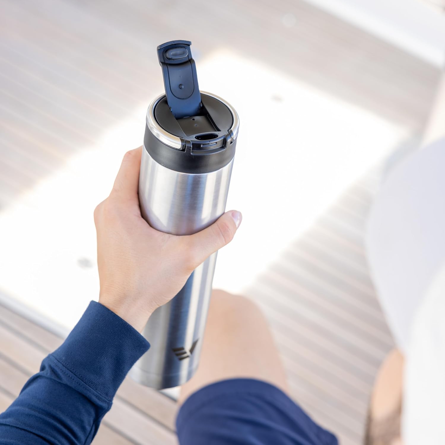 Super Maxi Stainless Steel Water Bottle 36oz - Double wall vacuum insulated | Integrated carry handle | leak proof flip top lid | Lightweight & stylish - Stainless