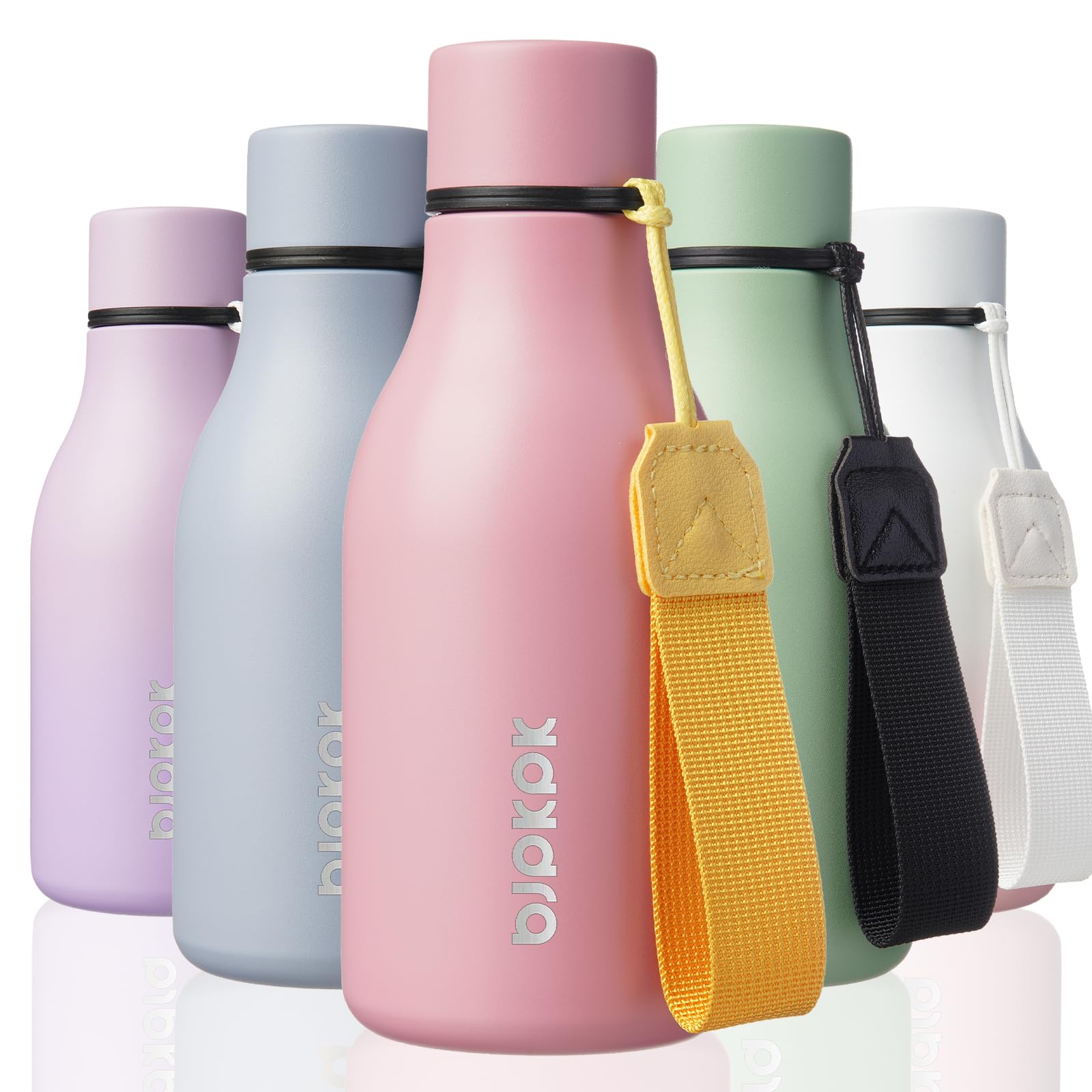 BJPKPK Insulated Water Bottles, 12oz Stainless Steel Metal Water Bottle with Strap, BPA Free Leak Proof Jugs, Mugs, Flasks, Reusable Thermal Flasks for Sports & Travel, Macaron Green