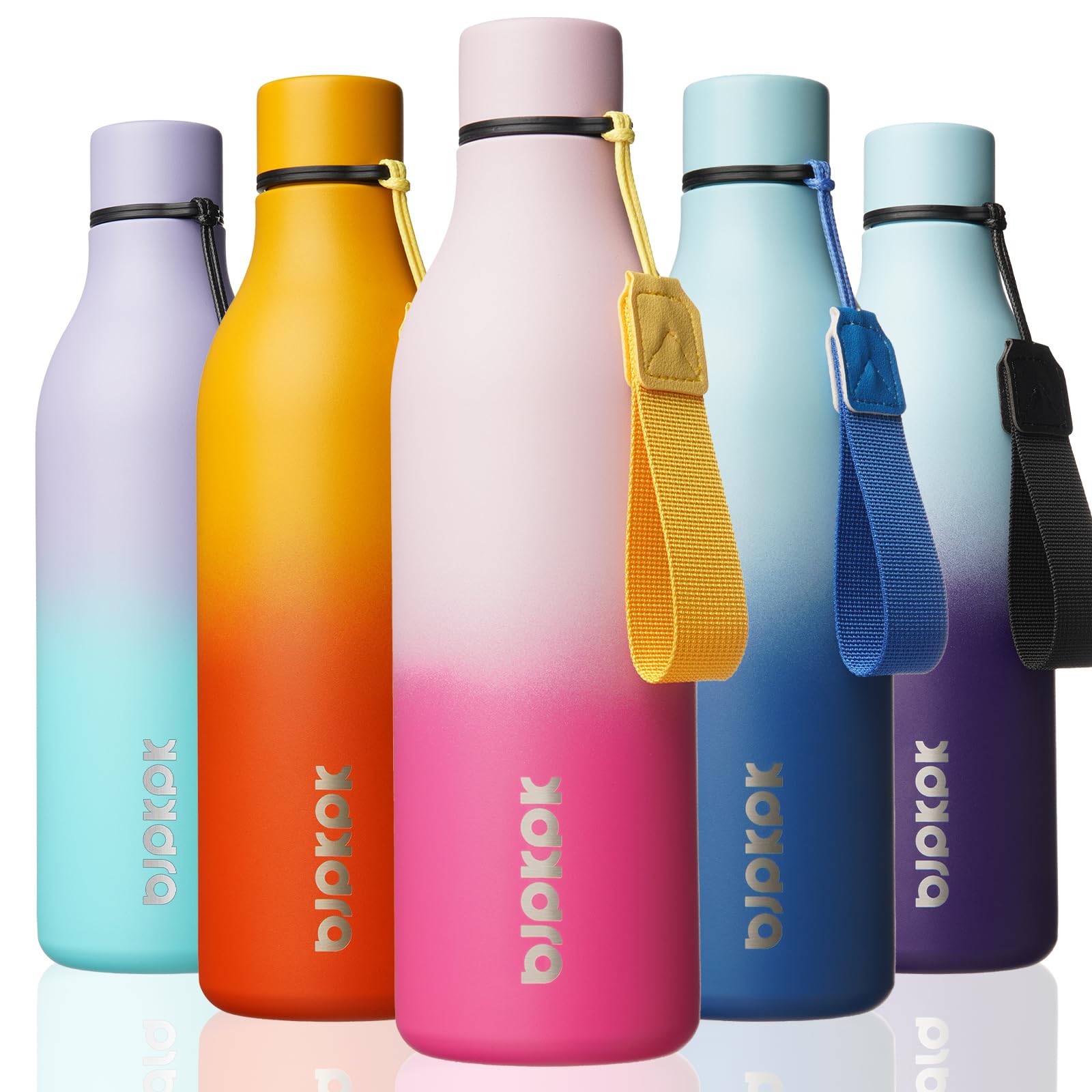 BJPKPK Insulated Water Bottles, 12oz Stainless Steel Metal Water Bottle with Strap, BPA Free Leak Proof Jugs, Mugs, Flasks, Reusable Thermal Flasks for Sports & Travel, Macaron Green