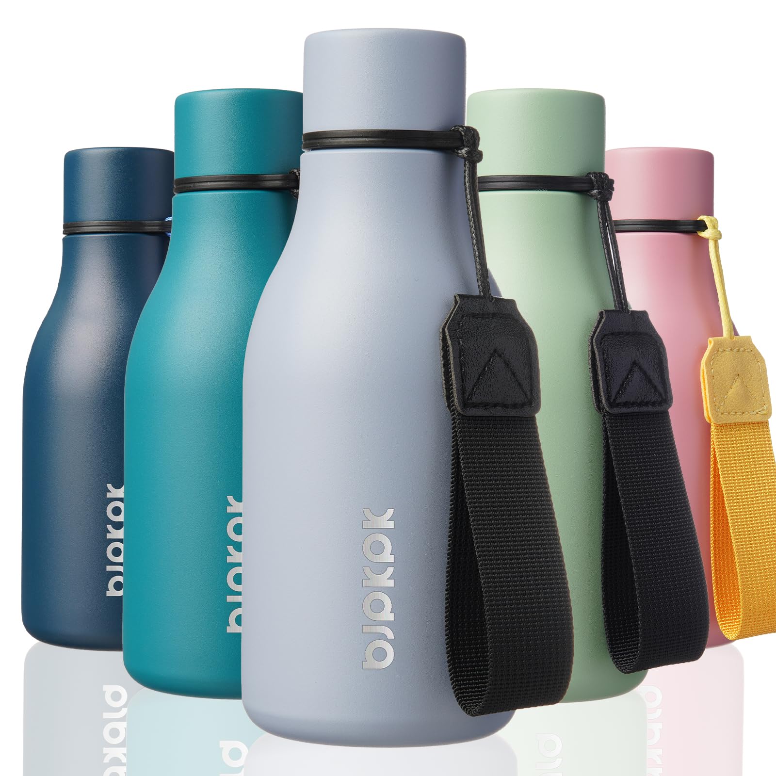 BJPKPK Insulated Water Bottles, 12oz Stainless Steel Metal Water Bottle with Strap, BPA Free Leak Proof Jugs, Mugs, Flasks, Reusable Thermal Flasks for Sports & Travel, Macaron Green