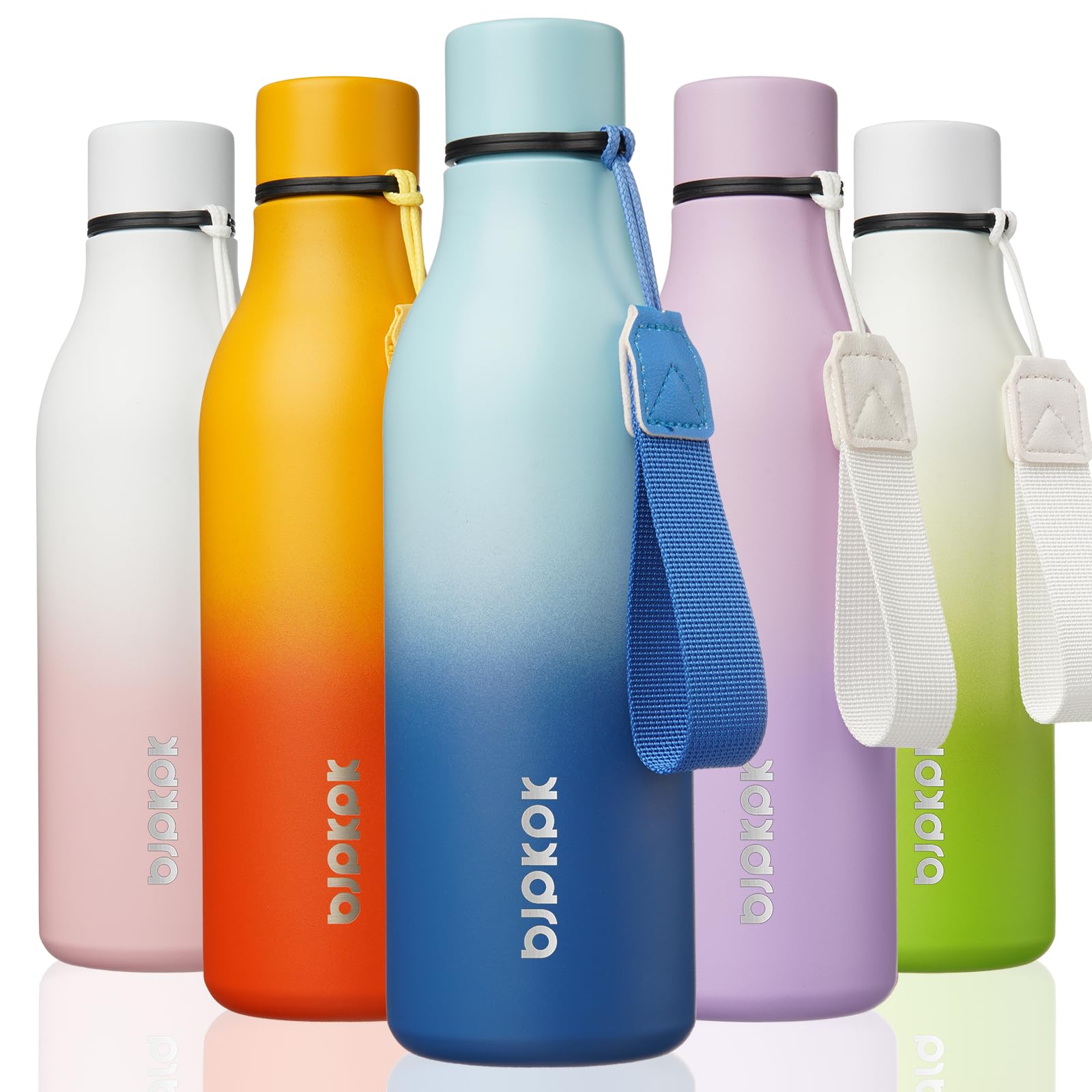 BJPKPK Insulated Water Bottles, 12oz Stainless Steel Metal Water Bottle with Strap, BPA Free Leak Proof Jugs, Mugs, Flasks, Reusable Thermal Flasks for Sports & Travel, Macaron Green