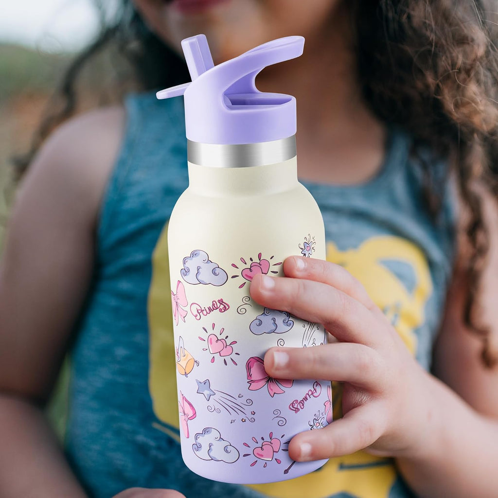 12oz Kids Water Bottle – Insulated Stainless Steel Bottle with Straw Lid, BPA-Free, Leak-Proof, for Toddlers & School Use