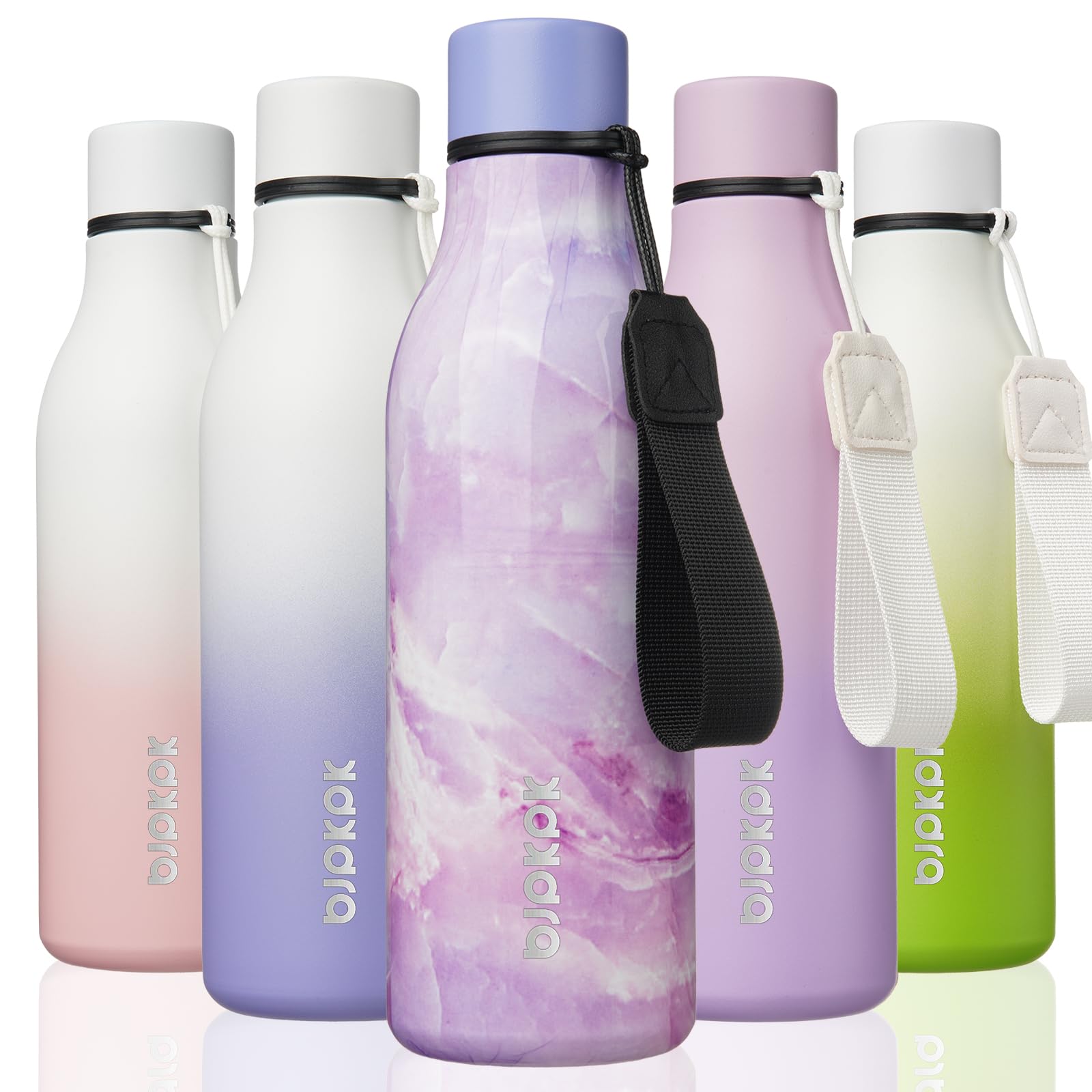 BJPKPK Insulated Water Bottles, 12oz Stainless Steel Metal Water Bottle with Strap, BPA Free Leak Proof Jugs, Mugs, Flasks, Reusable Thermal Flasks for Sports & Travel, Macaron Green