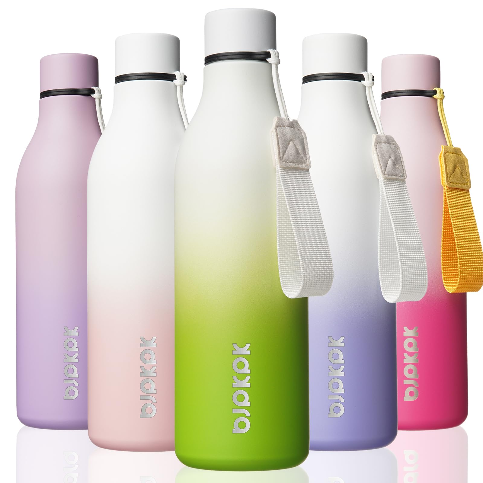 BJPKPK Insulated Water Bottles, 12oz Stainless Steel Metal Water Bottle with Strap, BPA Free Leak Proof Jugs, Mugs, Flasks, Reusable Thermal Flasks for Sports & Travel, Macaron Green