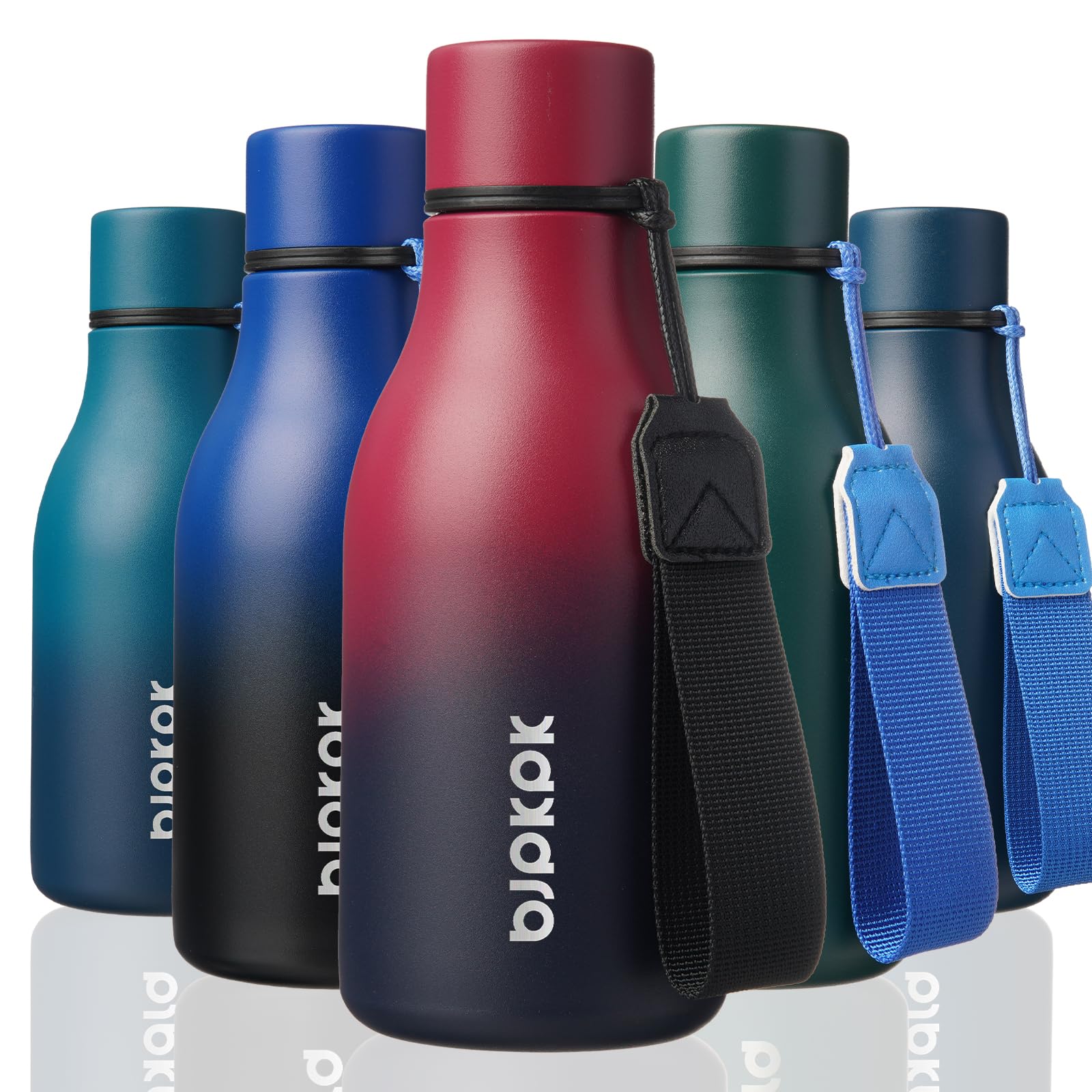 BJPKPK Insulated Water Bottles, 12oz Stainless Steel Metal Water Bottle with Strap, BPA Free Leak Proof Jugs, Mugs, Flasks, Reusable Thermal Flasks for Sports & Travel, Macaron Green