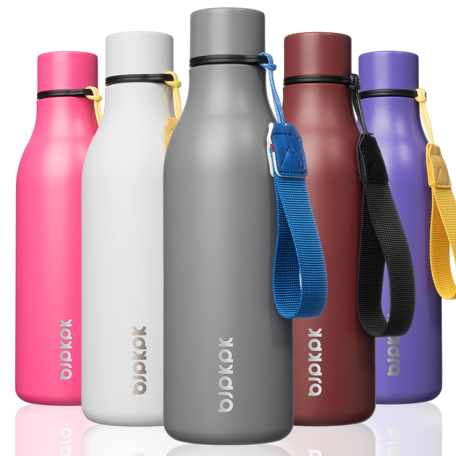 BJPKPK Insulated Water Bottles, 12oz Stainless Steel Metal Water Bottle with Strap, BPA Free Leak Proof Jugs, Mugs, Flasks, Reusable Thermal Flasks for Sports & Travel, Macaron Green