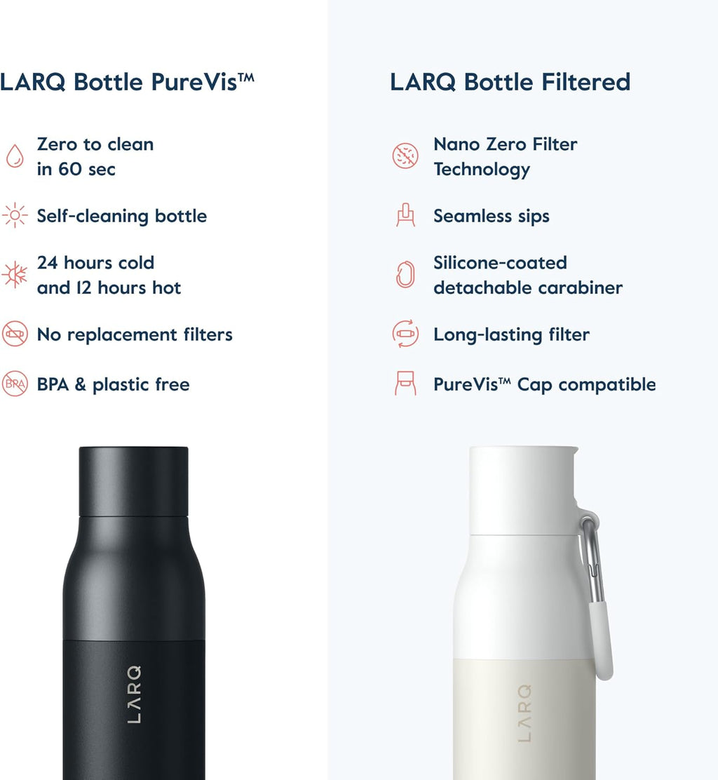 LARQ Bottle PureVis 17 oz - Self-Cleaning and Insulated Stainless Steel Water Bottle with UV Water Purifier and Award-winning Design | Reusable & Travel Friendly, Obsidian Black