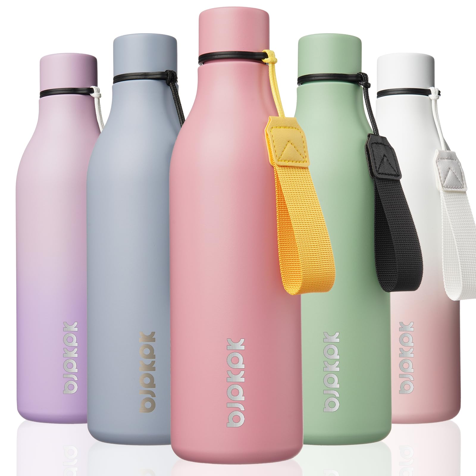 BJPKPK Insulated Water Bottles, 12oz Stainless Steel Metal Water Bottle with Strap, BPA Free Leak Proof Jugs, Mugs, Flasks, Reusable Thermal Flasks for Sports & Travel, Macaron Green