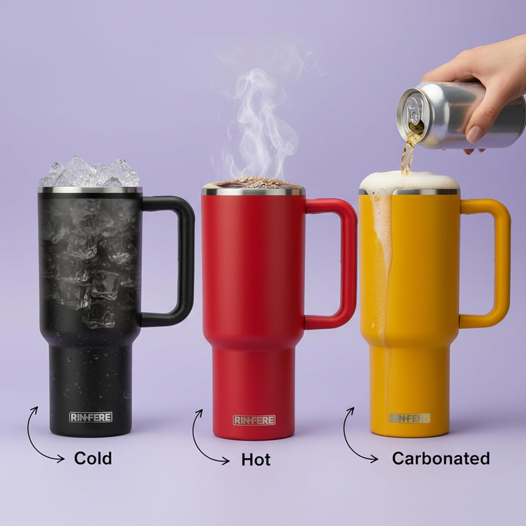 40 Oz Tumbler with Handle, Straw and Slide Lid - 100% Leak Proof, Cup Holder Compatible for Travel - Insulated Stainless Steel Cup (Sand, 4 Pack)