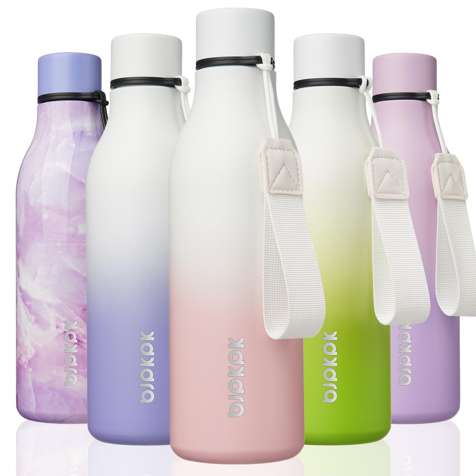 BJPKPK Insulated Water Bottles, 12oz Stainless Steel Metal Water Bottle with Strap, BPA Free Leak Proof Jugs, Mugs, Flasks, Reusable Thermal Flasks for Sports & Travel, Macaron Green