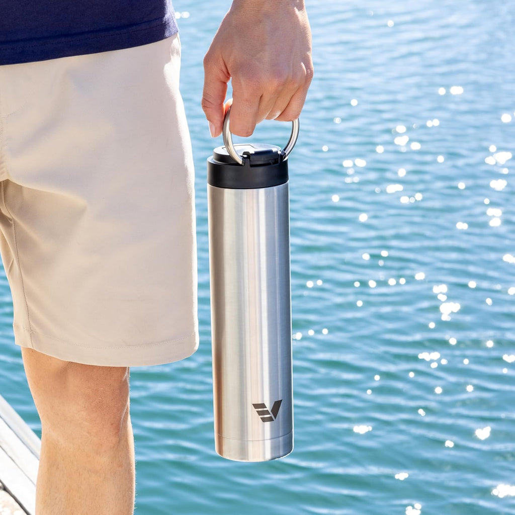 Super Maxi Stainless Steel Water Bottle 36oz - Double wall vacuum insulated | Integrated carry handle | leak proof flip top lid | Lightweight & stylish - Stainless
