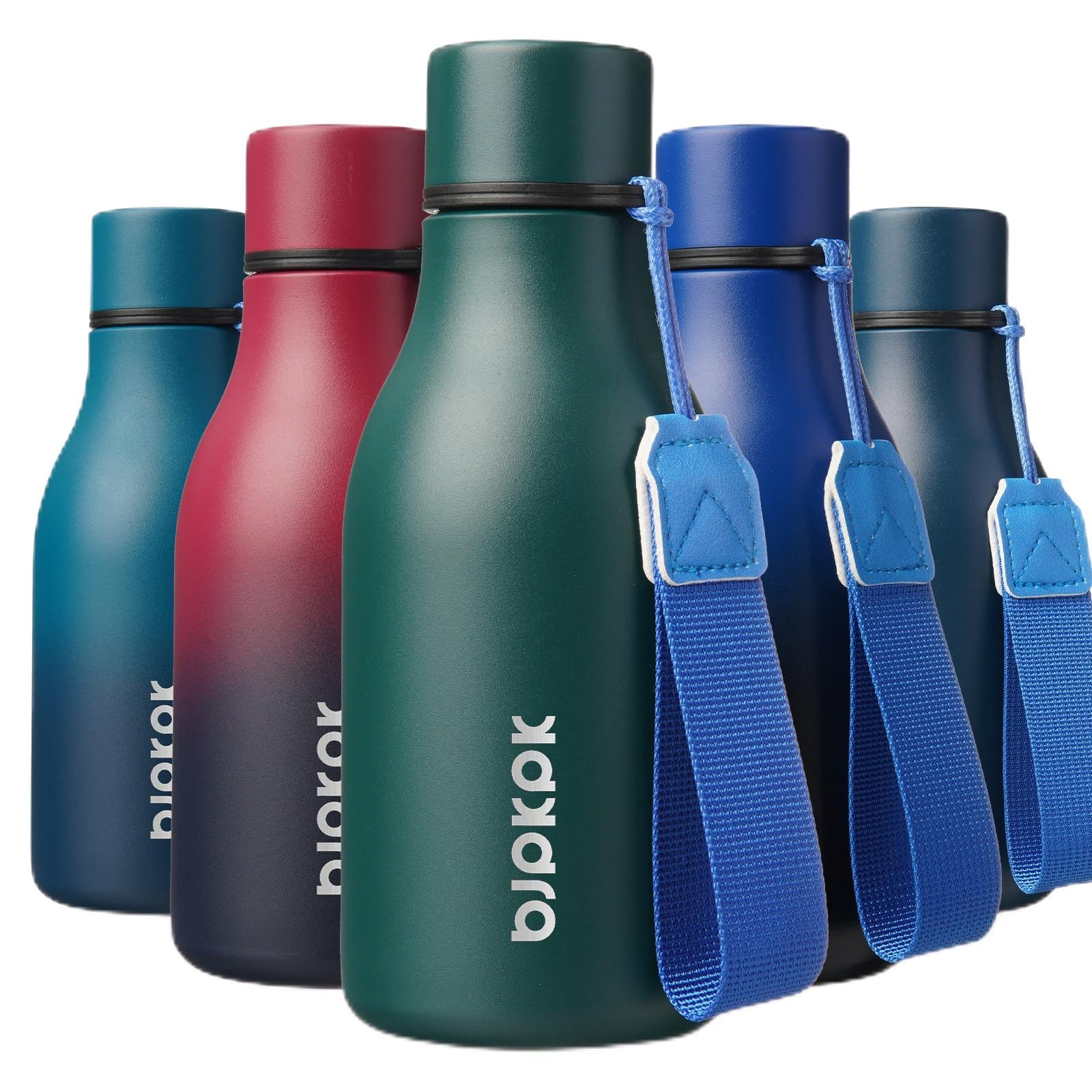 BJPKPK Insulated Water Bottles, 12oz Stainless Steel Metal Water Bottle with Strap, BPA Free Leak Proof Jugs, Mugs, Flasks, Reusable Thermal Flasks for Sports & Travel, Macaron Green