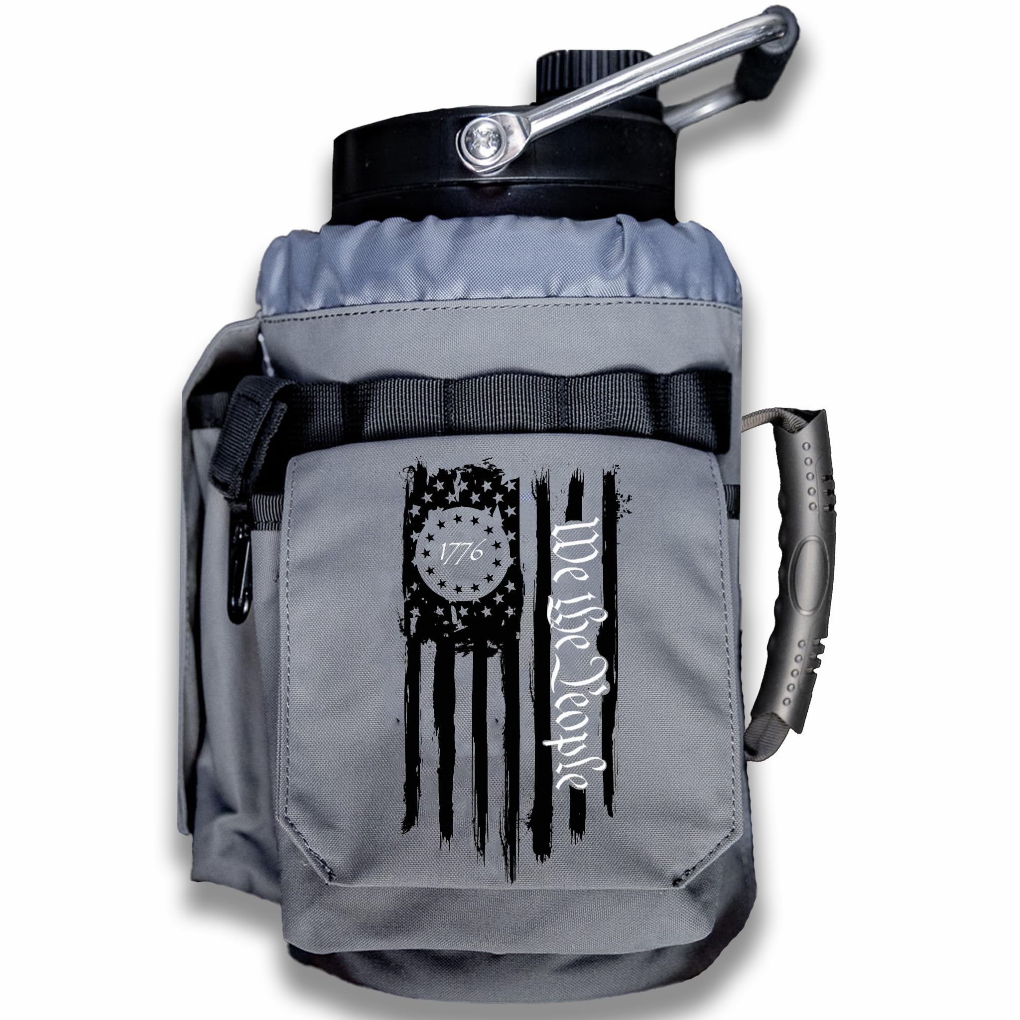 Iron Infidel Battle Bottle - Half Gallon Insulated Water Bottle with Paracord Handle, Large 64 oz Stainless Steel Water Jug with Rugged, Removable Sleeve for Keys, Wallet & Phone (Brown Recluse 2L)