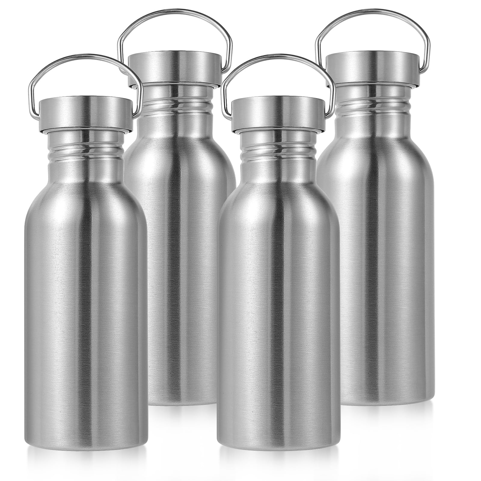 Volhoply 12oz Uninsulated Single Walled Water Bottle, Stainless Steel Reusable Water Bottles with Handle, BPA Free & Plastic Free 18/8 304 Metal Water Bottles for Camping, Hikers, Cyclists