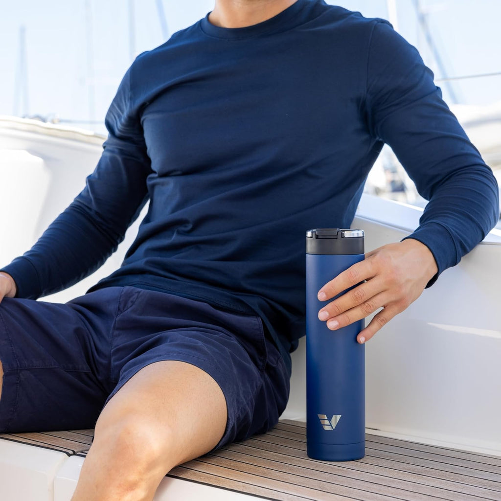 Super Maxi Stainless Steel Water Bottle 36oz - Double wall vacuum insulated | Integrated carry handle | leak proof flip top lid | Lightweight & stylish - Blue