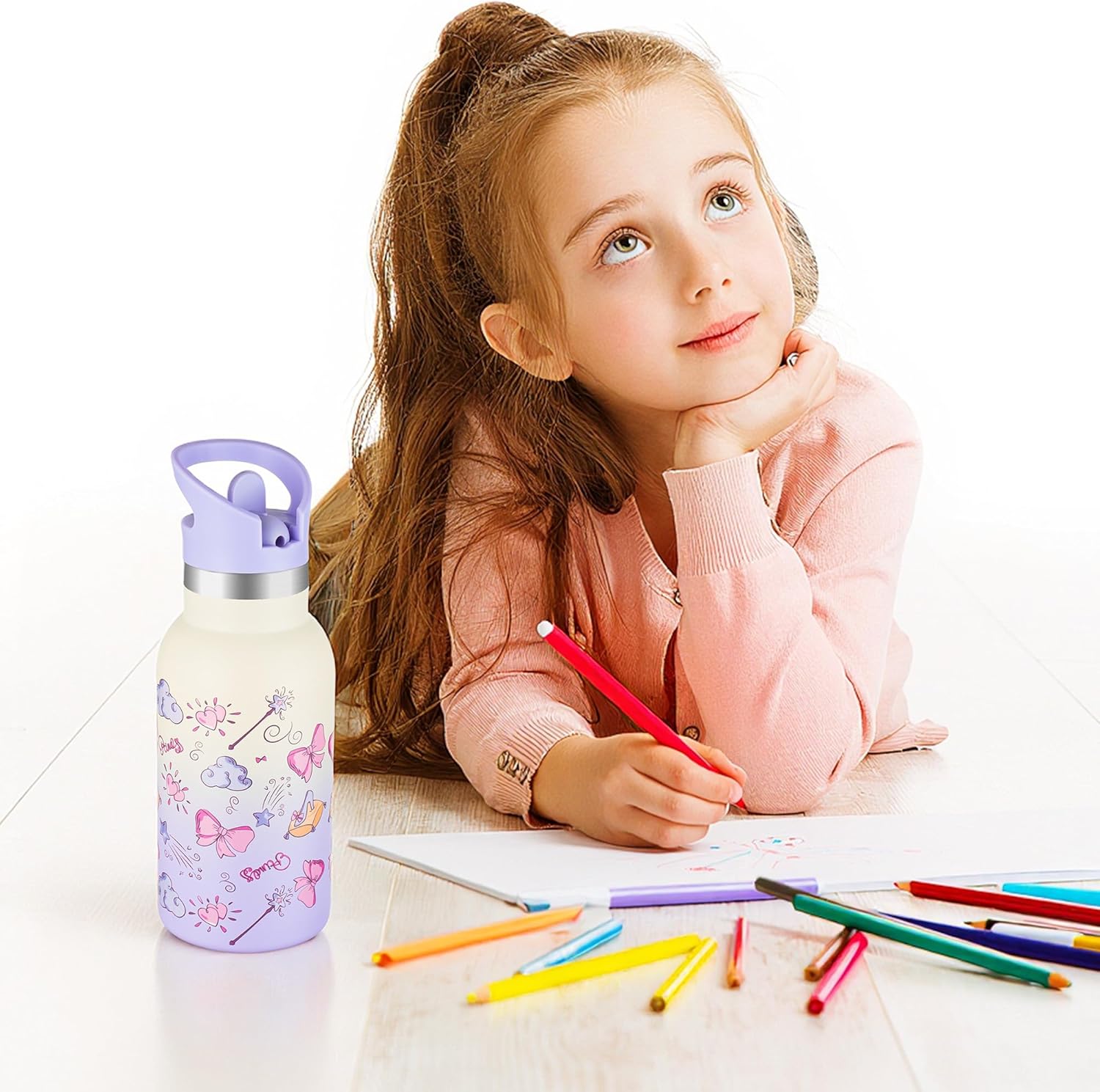 12oz Kids Water Bottle – Insulated Stainless Steel Bottle with Straw Lid, BPA-Free, Leak-Proof, for Toddlers & School Use