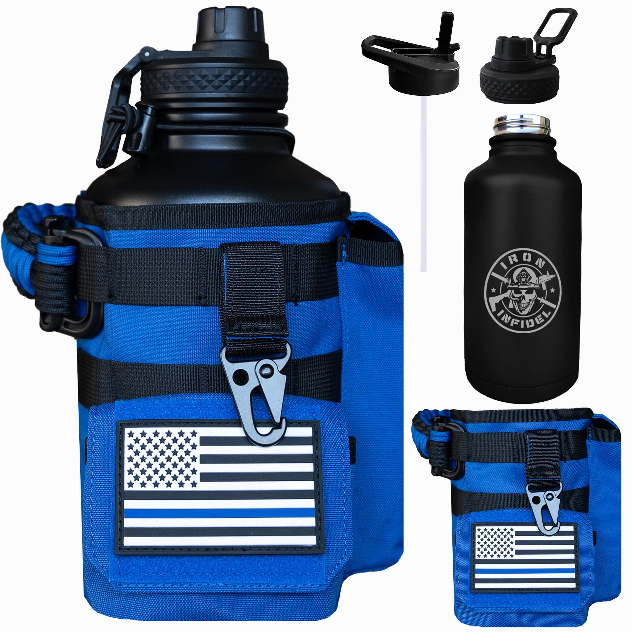 Iron Infidel Battle Bottle - Half Gallon Insulated Water Bottle with Paracord Handle, Large 64 oz Stainless Steel Water Jug with Rugged, Removable Sleeve for Keys, Wallet & Phone (Brown Recluse 2L)