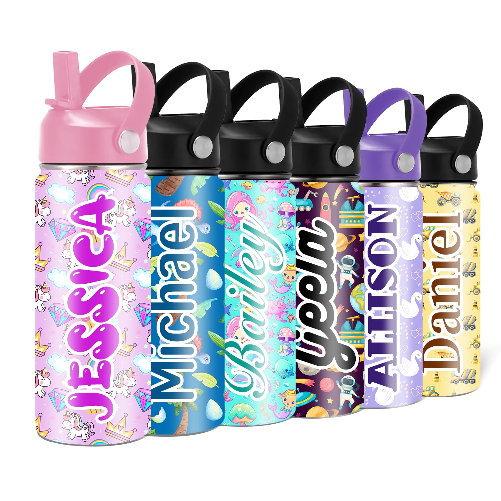 Custom Personalized Water Bottle for Kids Customized Water Bottles with Name Customizable Stainless Steel Insulated Cups 12/16/18/24/32/40 oz for School Girls Boys Toddler